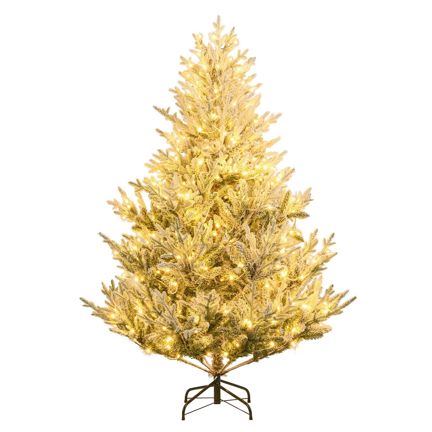 6/7/8 Feet Pre-Lit Artificial Christmas Tree Hinged Snow Flocked Xmas Tree-7 ft