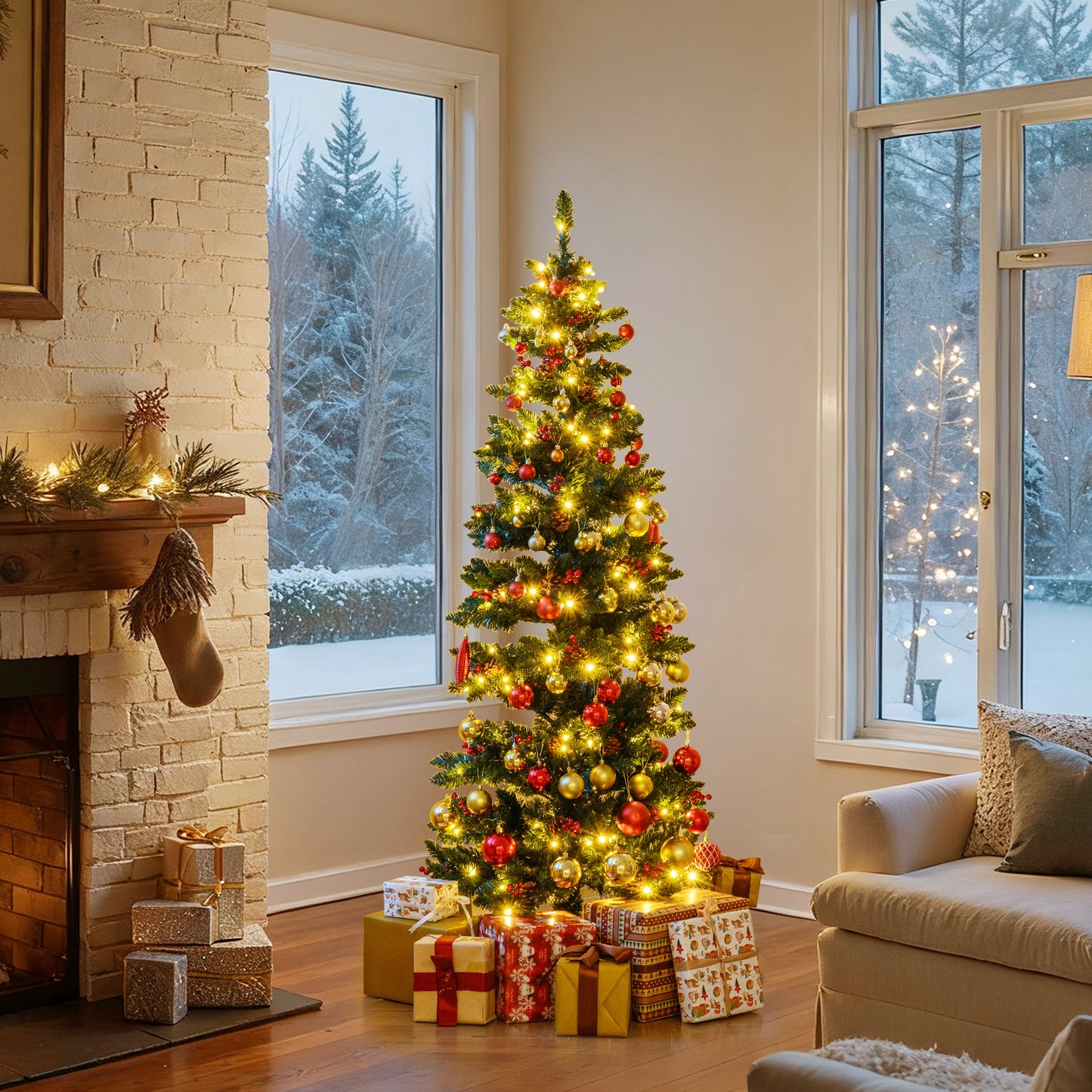 6/7 FT Pre-Lit Artificial Christmas Tree Spiral Holiday Tree with 612/791 Branch Tips and 8 Modes-6 ft