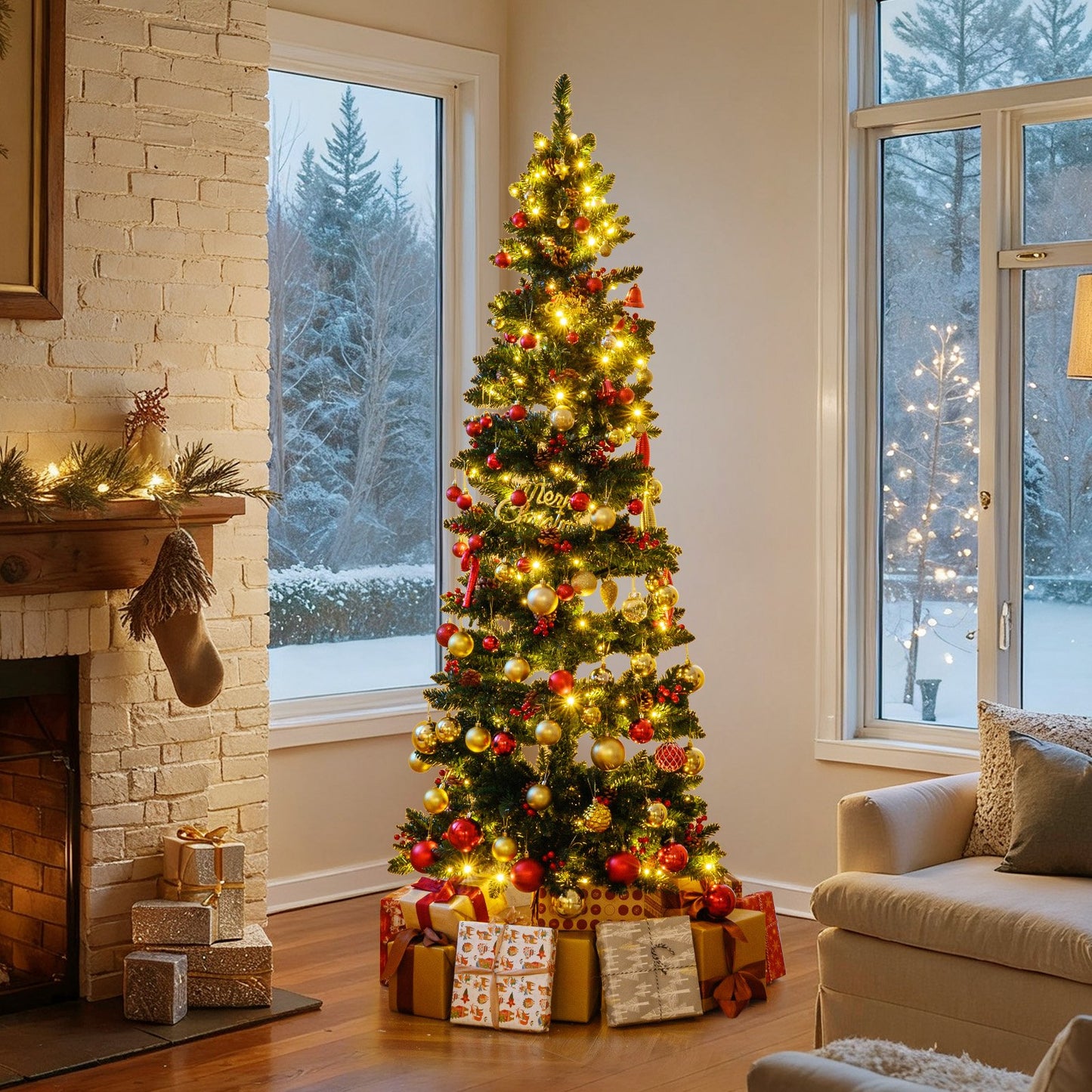 6/7 FT Pre-Lit Artificial Christmas Tree Spiral Holiday Tree with 612/791 Branch Tips and 8 Modes-6 ft