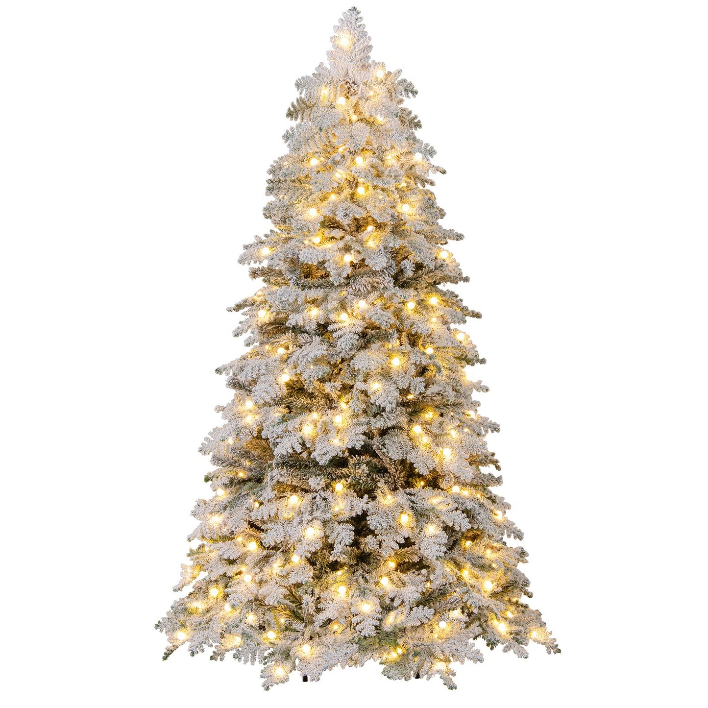 6/7 Feet Artificial Snow-flocked Christmas Tree Pre-lit Hinged Xmas Tree with 130 Twinkle Balls-7 Feet