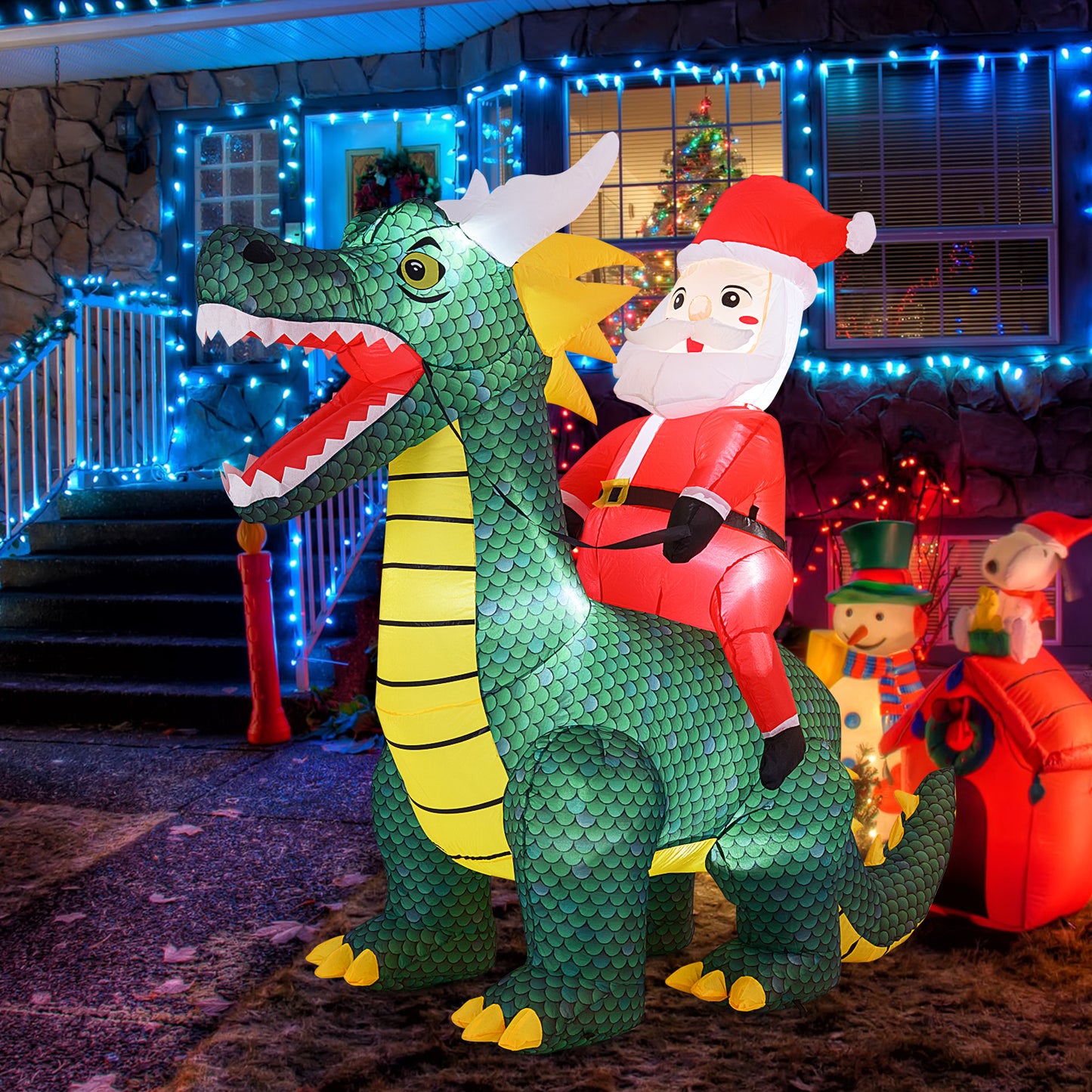 6.7 Feet Christmas Inflatable Santa Claus Ride on Dinosaur with Built-in LED Lights