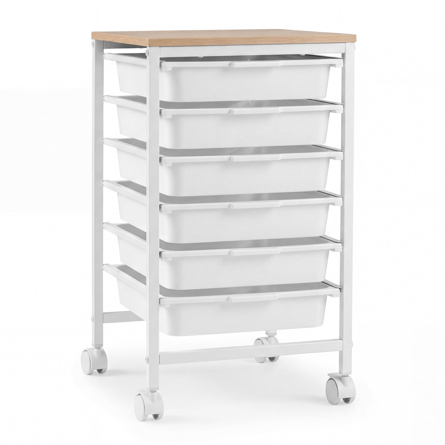 6-Drawer Rolling Storage Cart with Wooden Tabletop-White