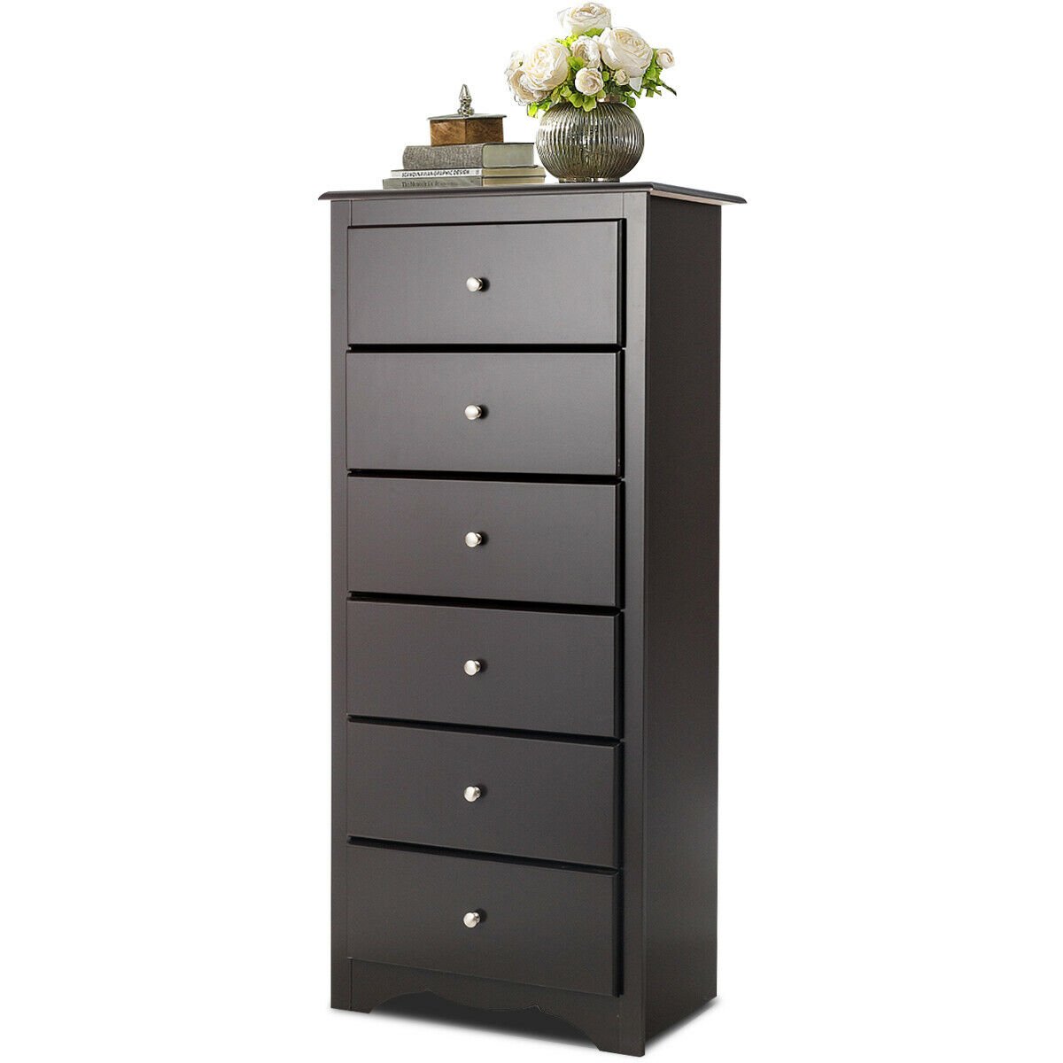 6 Drawers Chest Dresser Clothes Storage Bedroom Furniture Cabinet-Black