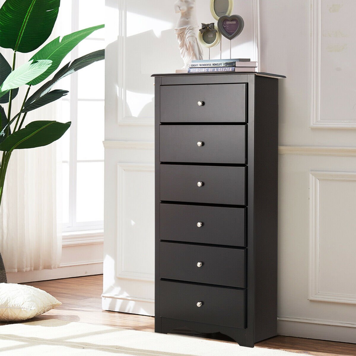 6 Drawers Chest Dresser Clothes Storage Bedroom Furniture Cabinet-Black