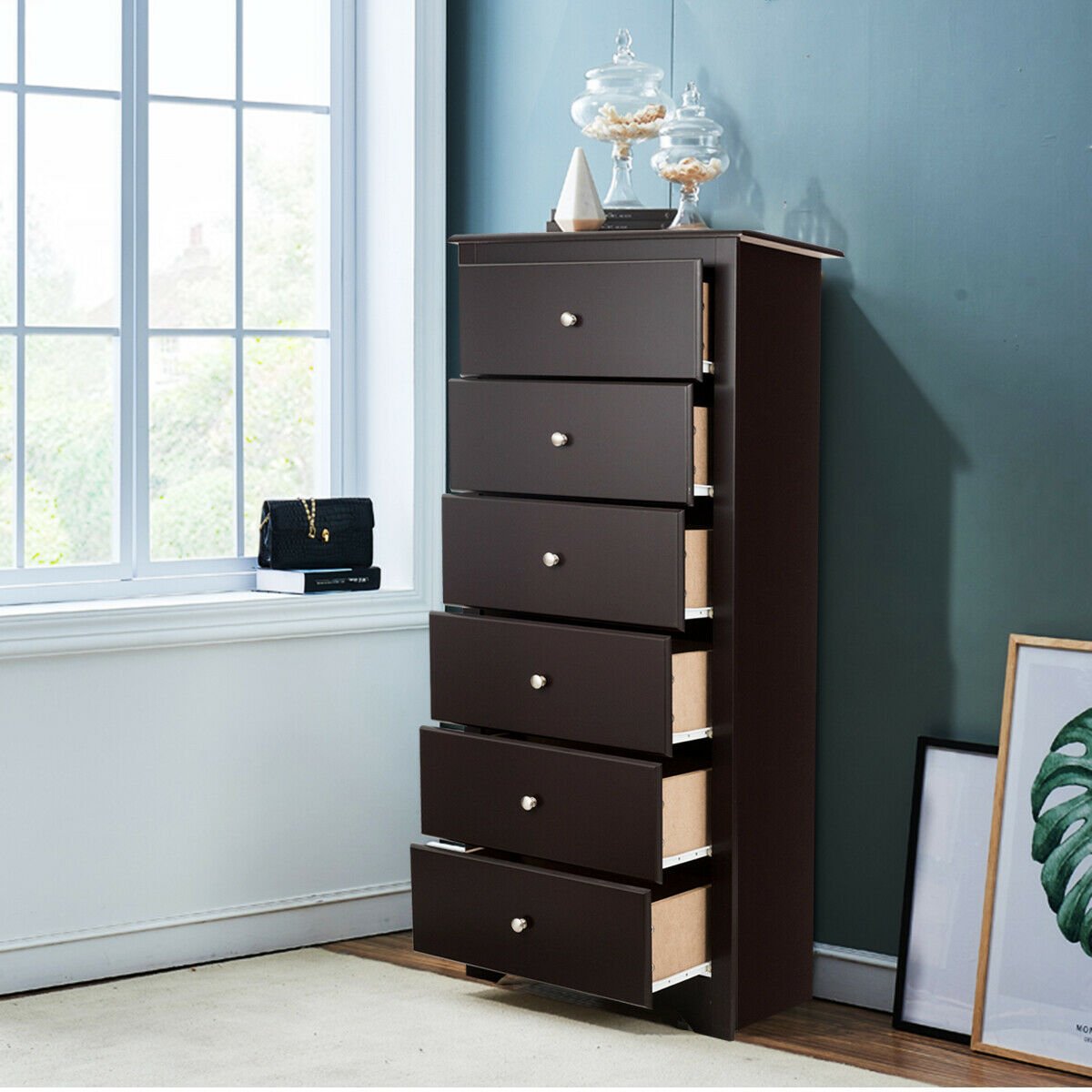 6 Drawers Chest Dresser Clothes Storage Bedroom Furniture Cabinet-Black
