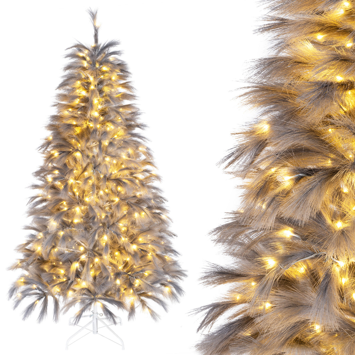 6 FT Pre-Lit Christmas Tree with Feather-Inspired Branch Tips