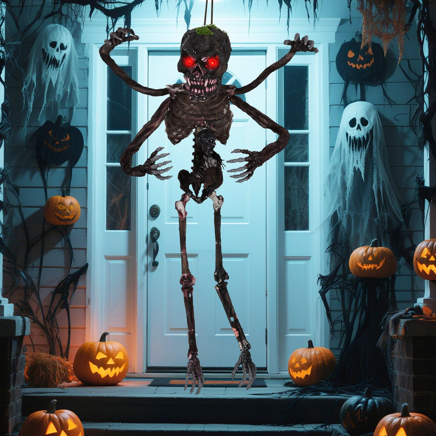 6 Feet Animated Halloween Decoration with 4 Arms Red LED-lit Eyes & Spooky Sounds