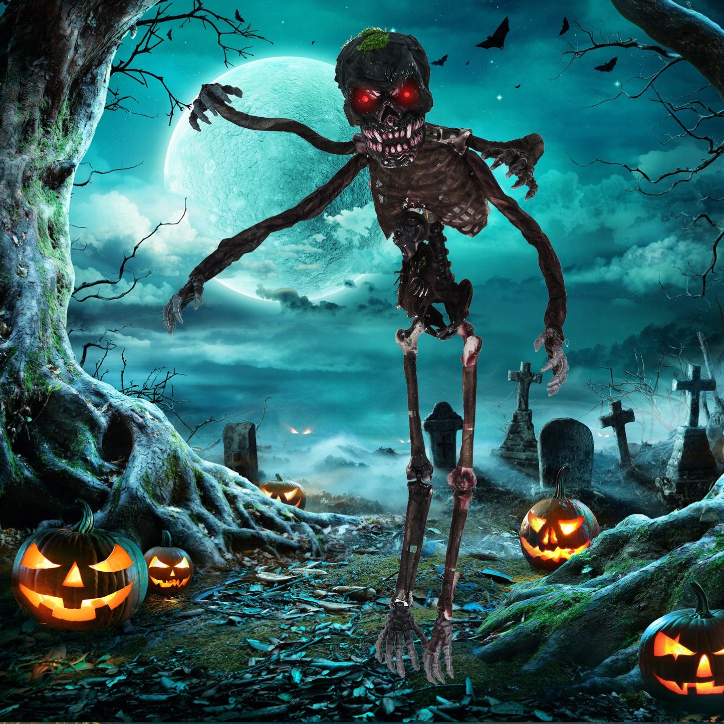 6 Feet Animated Halloween Decoration with 4 Arms Red LED-lit Eyes & Spooky Sounds