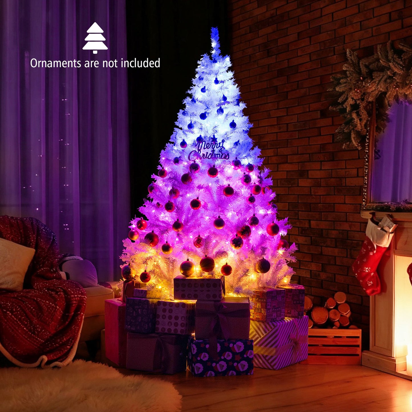 7 Feet Artificial Christmas Tree Hinged Pre-Lit Xmas Tree with 11 Lighting Modes