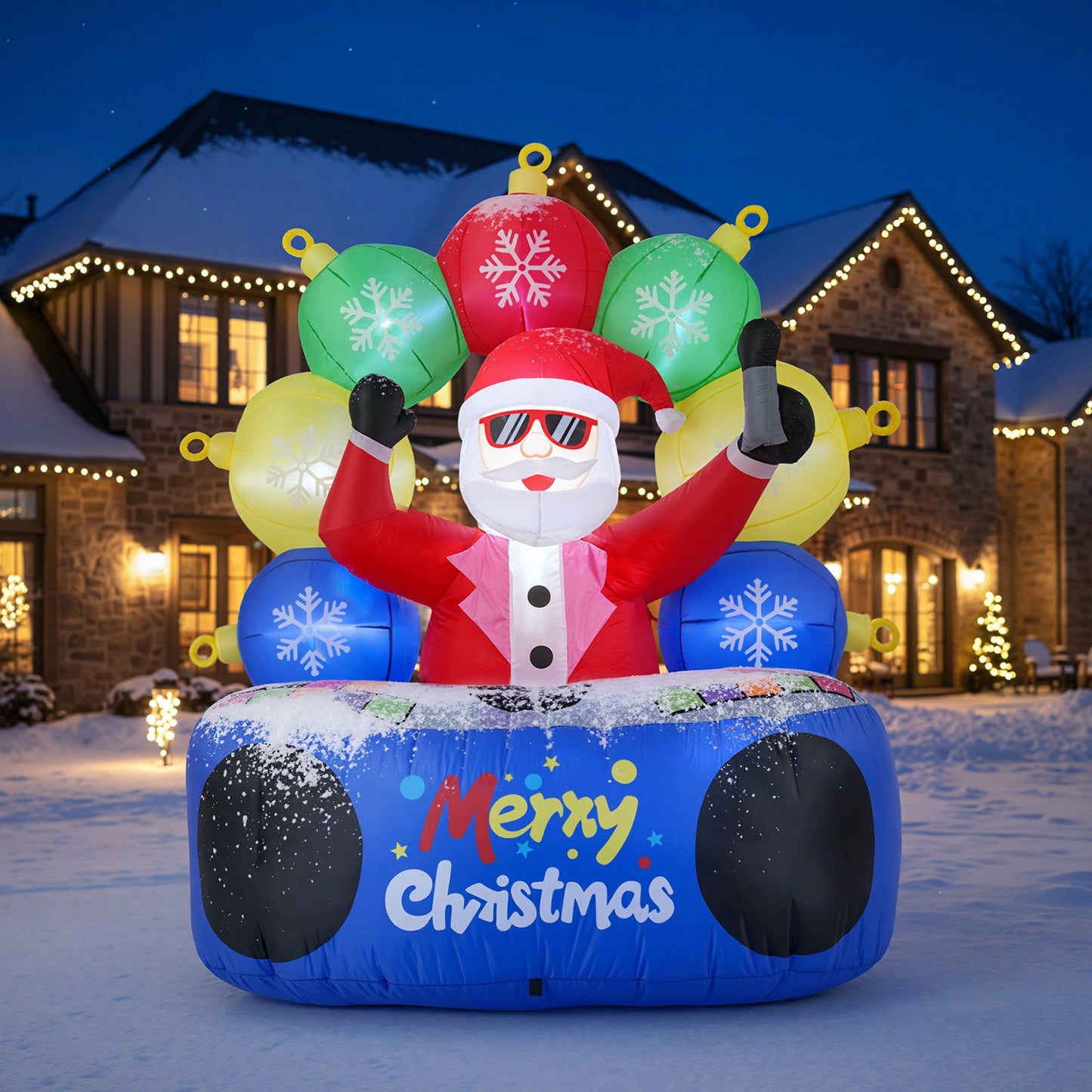 6 Feet Inflatable DJ Santa with Rotating Music Light and Flashing LEDs