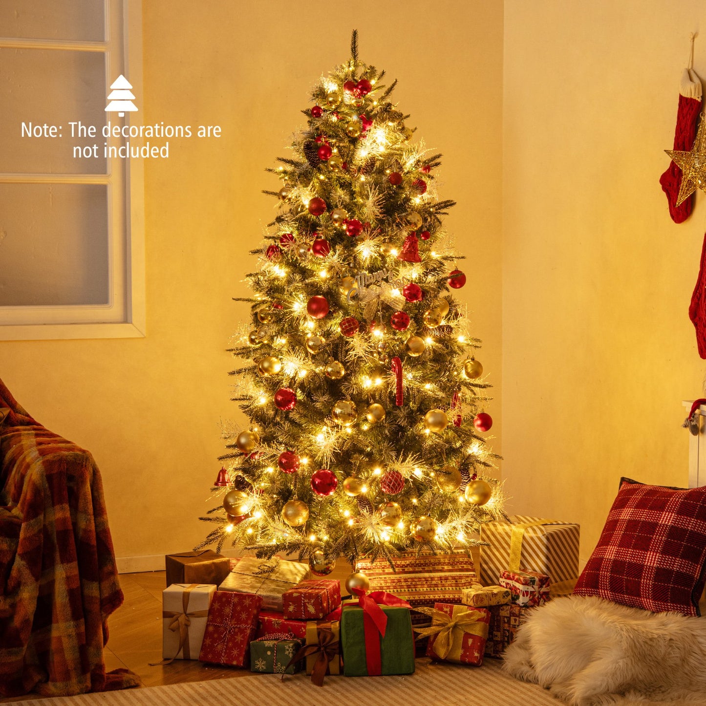 7 Feet Pre-Lit Artificial Christmas Tree with 8 Modes LED Lights with Berries
