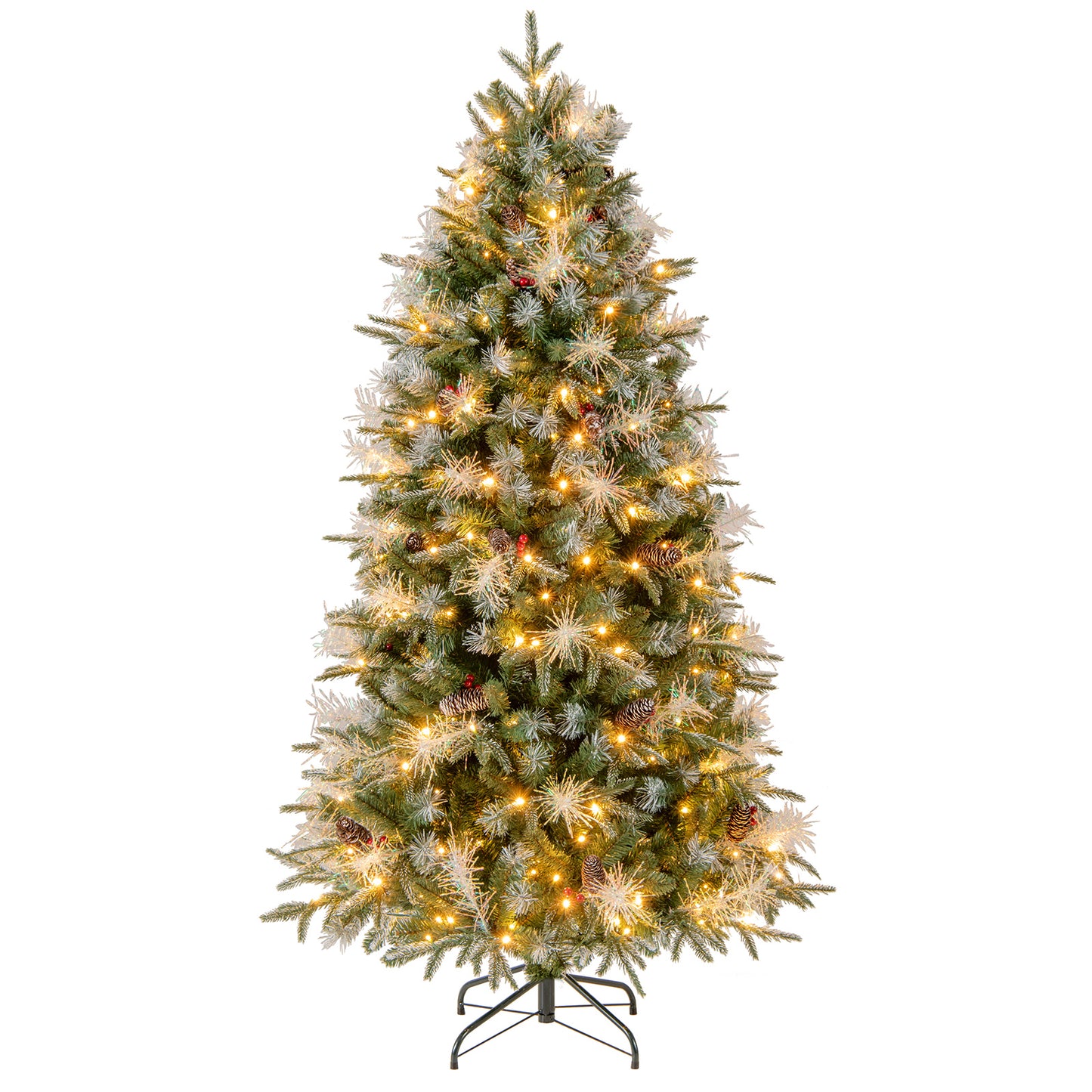 7 Feet Pre-Lit Artificial Christmas Tree with 8 Modes LED Lights with Berries