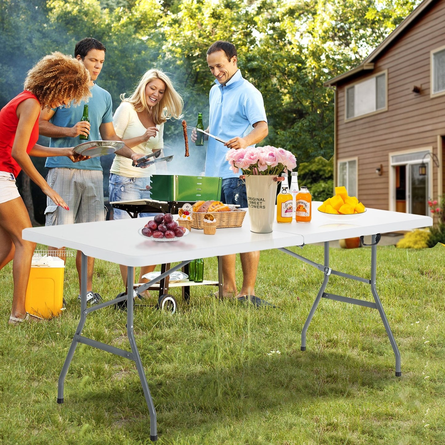 Portable Folding Camping Table with Carrying Handle-Black
