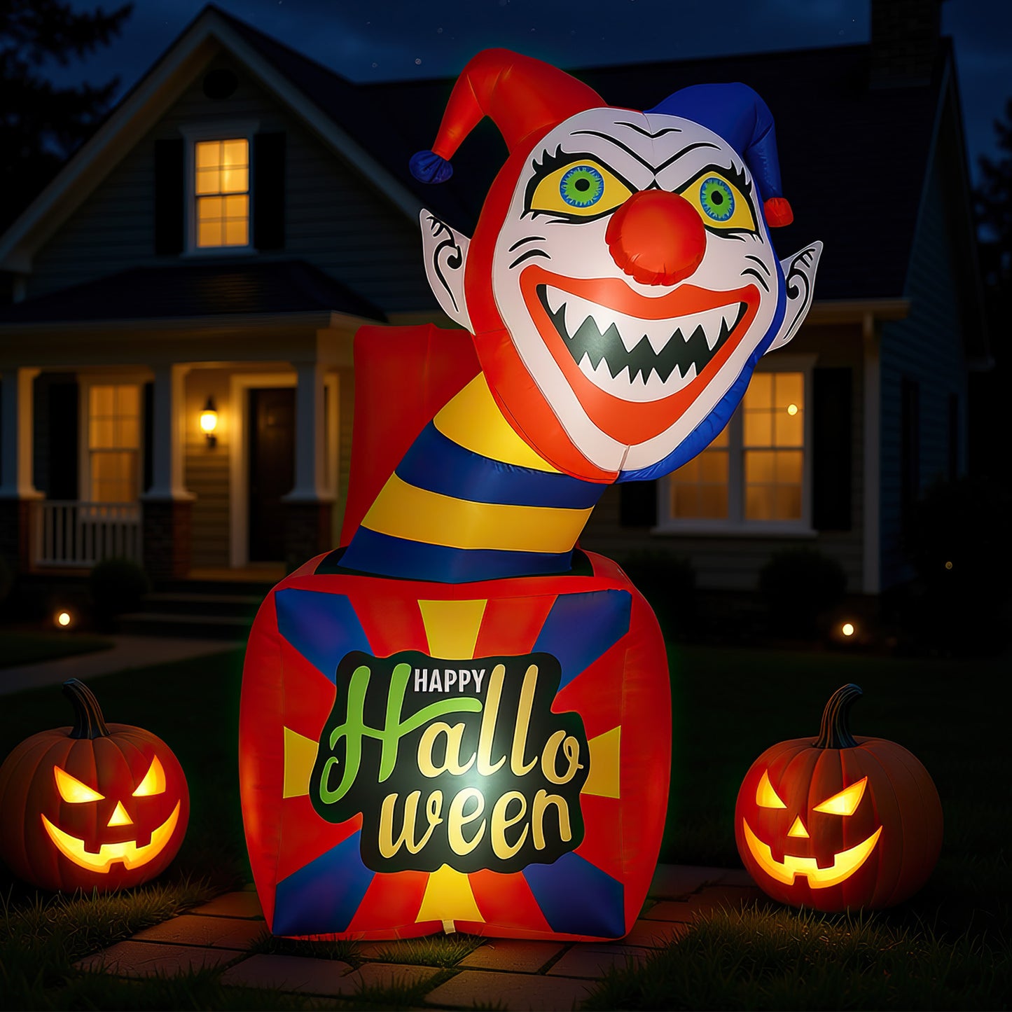 6 Ft Halloween Inflatable Clown with LED Lights for Indoor Outdoor Porch
