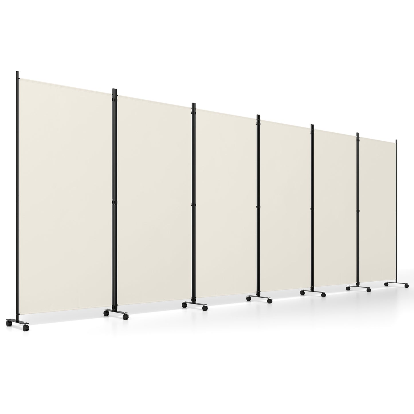 6 Panel Folding Privacy Screen Room Divider with Wheels-Black