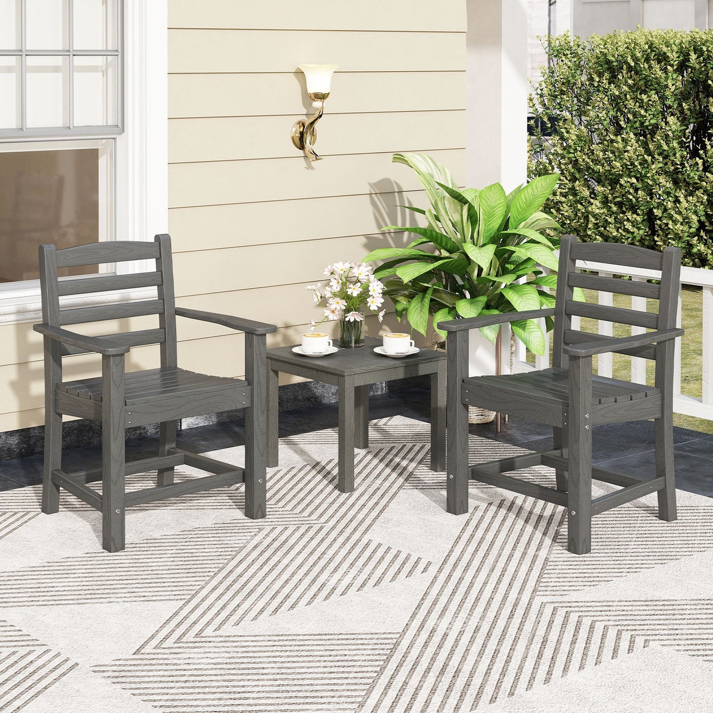 6 Pieces Patio Dining Bench Set Outdoor HDPE Weather Resistant Table and Chairs Set-Black