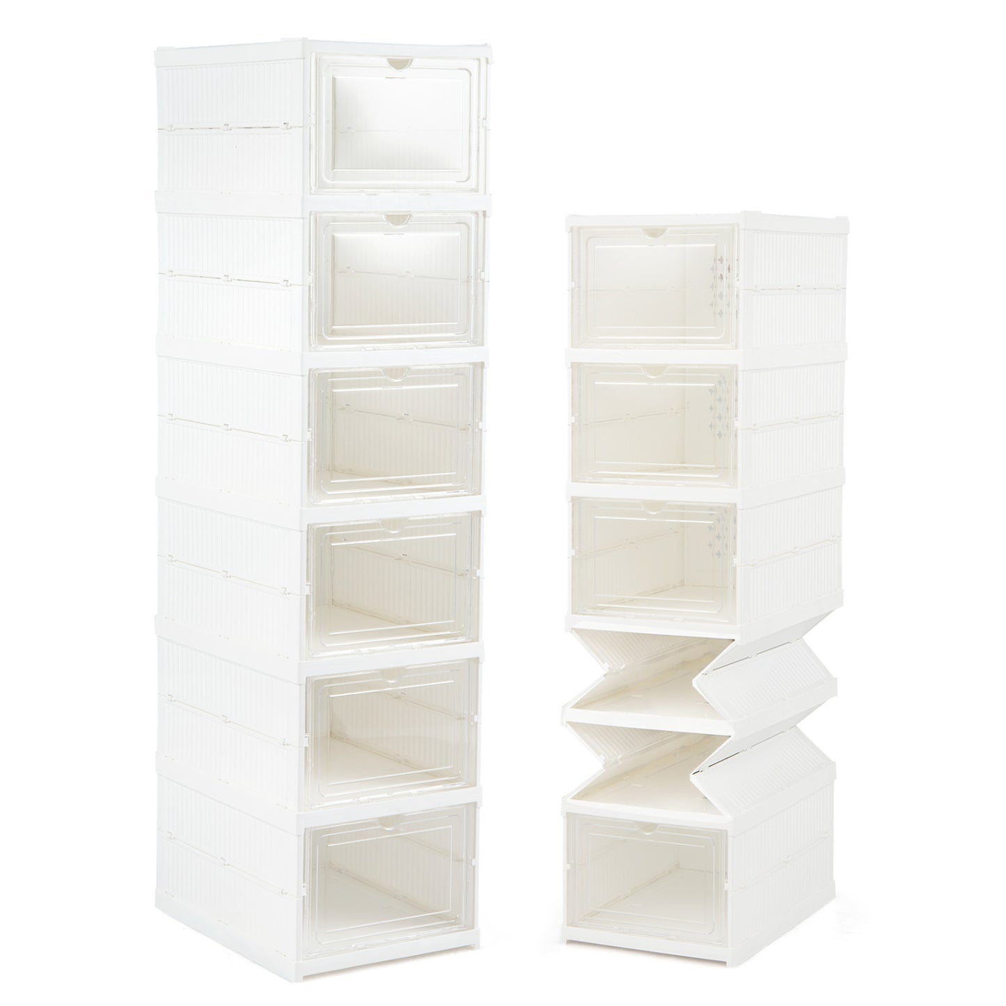 6-Tier Shoe Organizer Set of 2 with Clear Doors and Portable Design for 12 Pairs-White