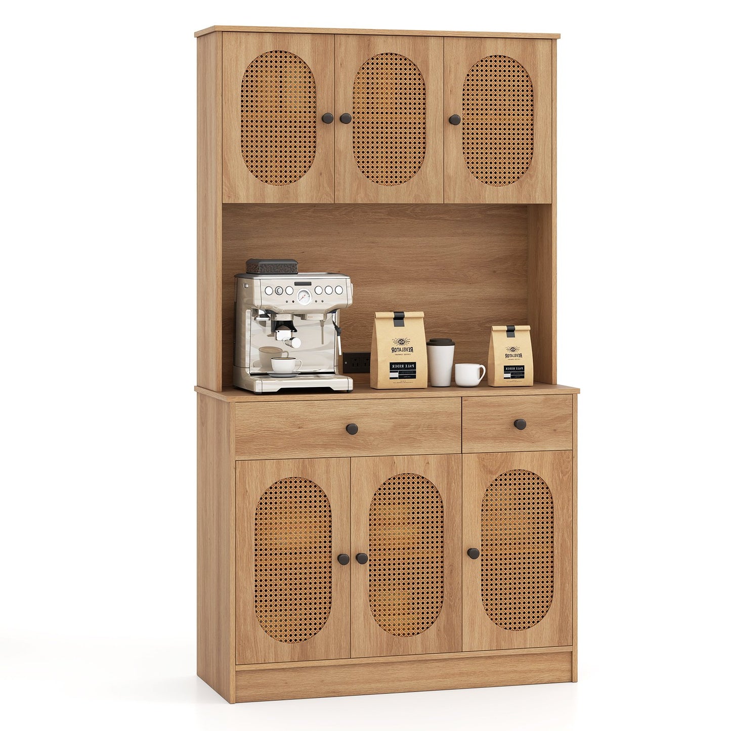71 Inches Pantry Cabinet with Hutch and Charging Station-Natural