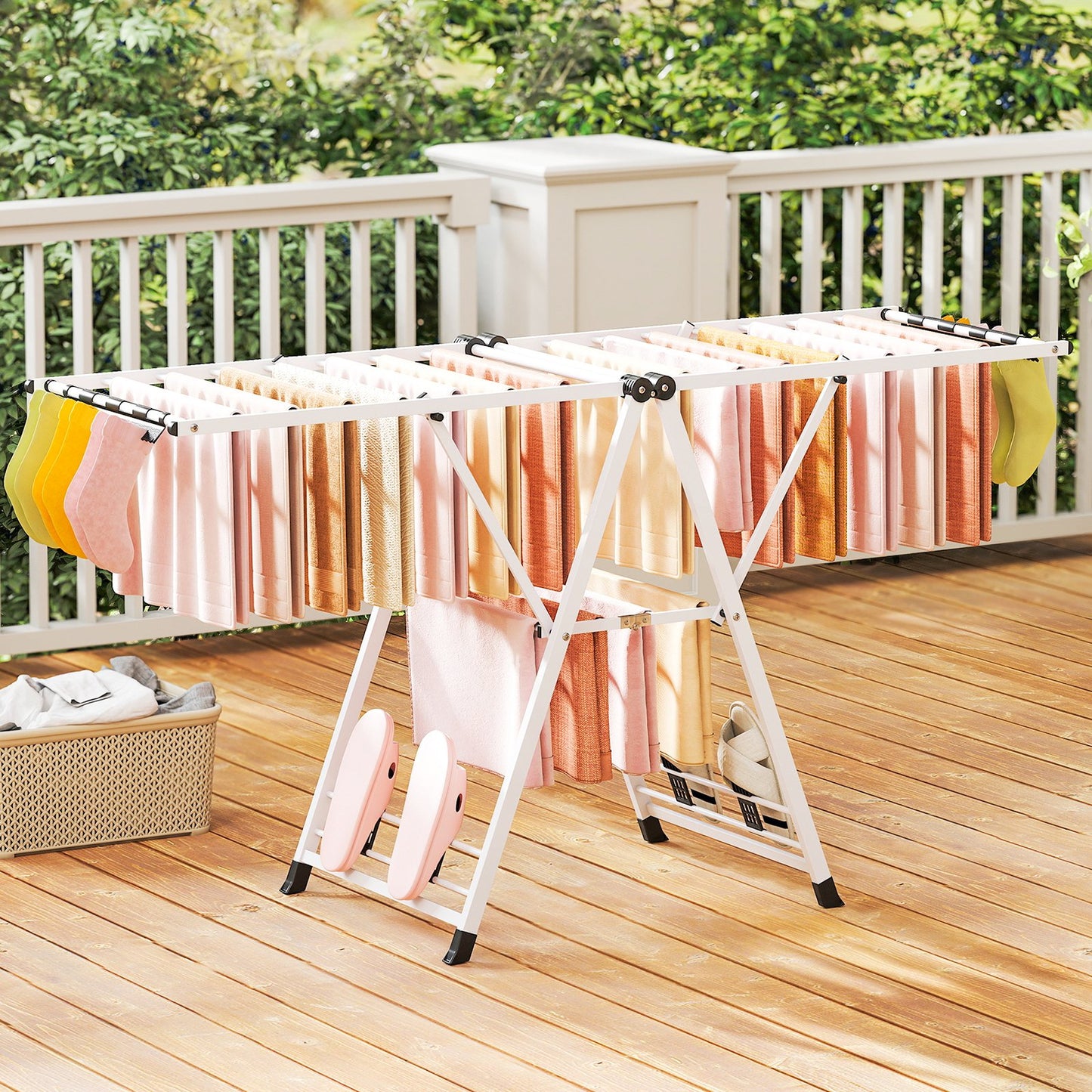 72.5 Inches Clothes Drying Rack with Height Adjustable Wings-Beige