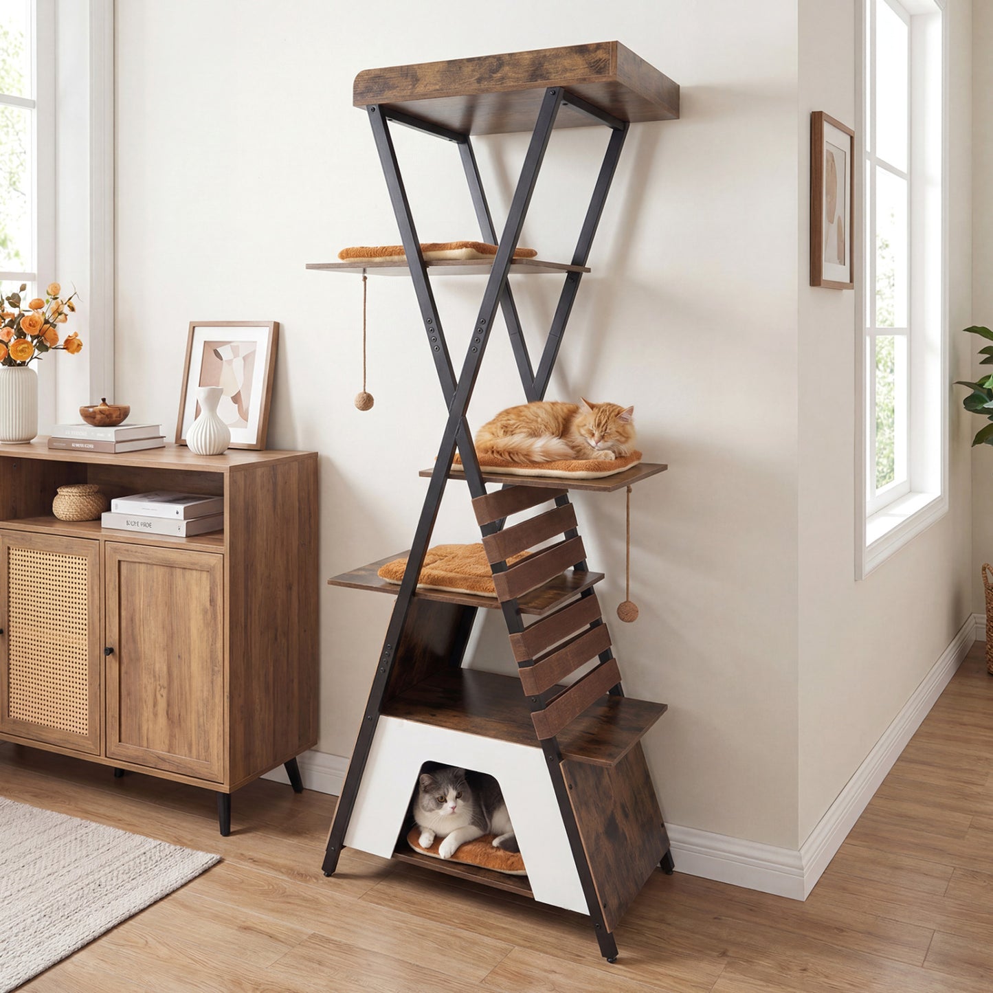 73 Inch Multi-level Cat Tree for Indoor Cats with Elevated Perch and Large Condo-Green