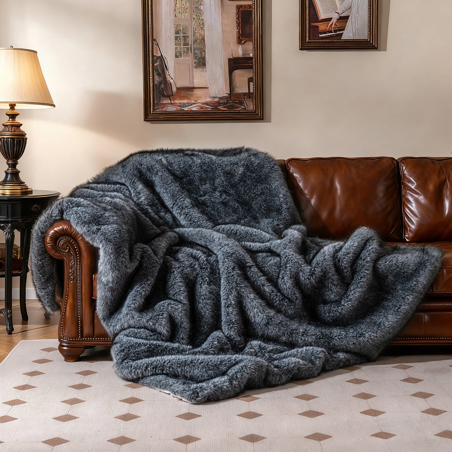740GSM Soft Plush Fuzzy Luxury Faux Wolf Fur Blanket for Sofa-GR