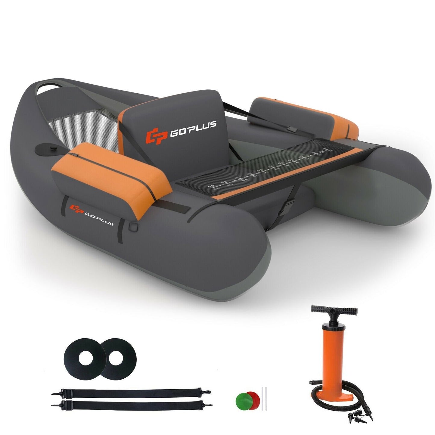 Inflatable Fishing Float Tube with Pump Storage Pockets and Fish Ruler-Beige