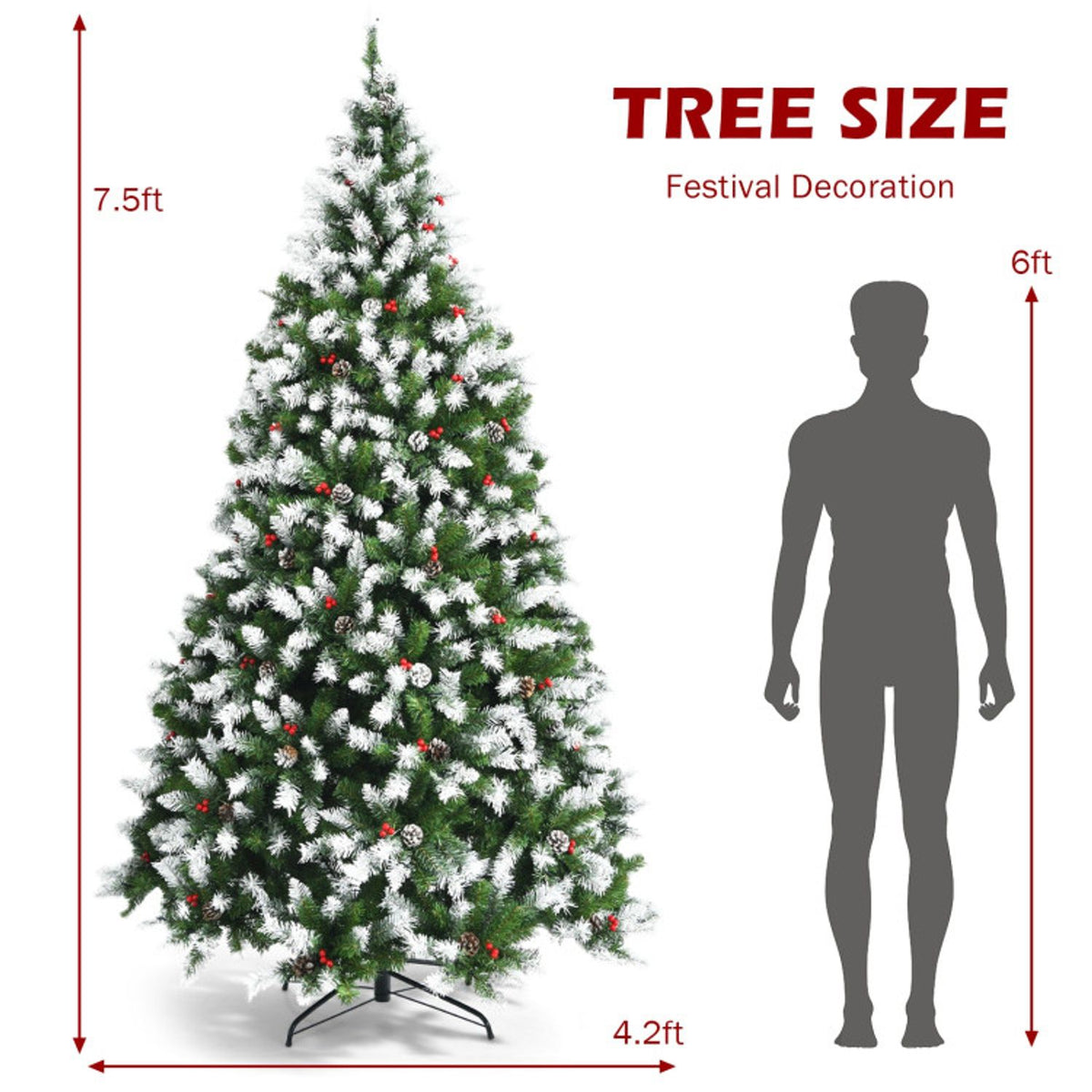 7.5 FT Pre-lit Snow Flocked Christmas Tree and Christmas Nutcracker