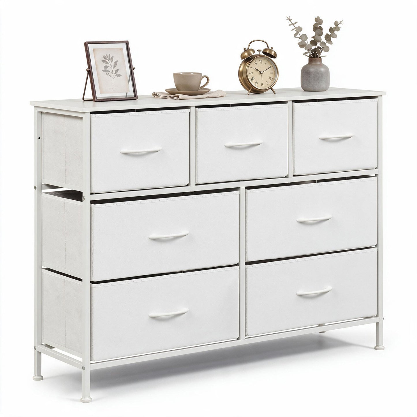 7-Drawer Wide Dresser with 2-Sized Folding Fabric Drawers for Bedroom-Black