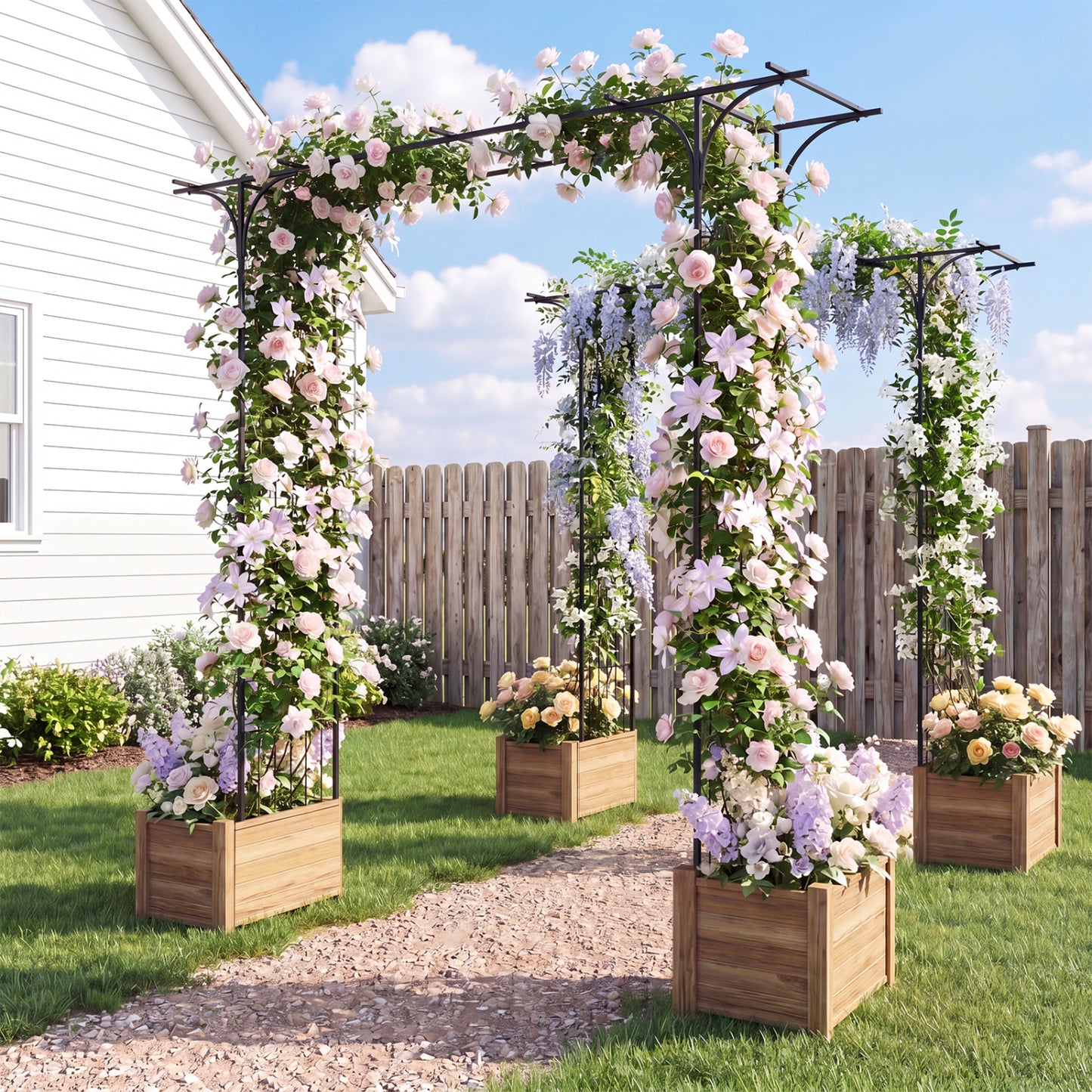 7 FT Garden Arch Arbor with Flat Top Design for Climbing Plants