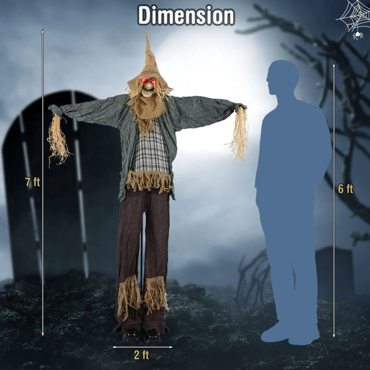 7-foot Halloween scarecrow and crawling woman ghost decoration, spooky holiday decor by Wilsons Home Store