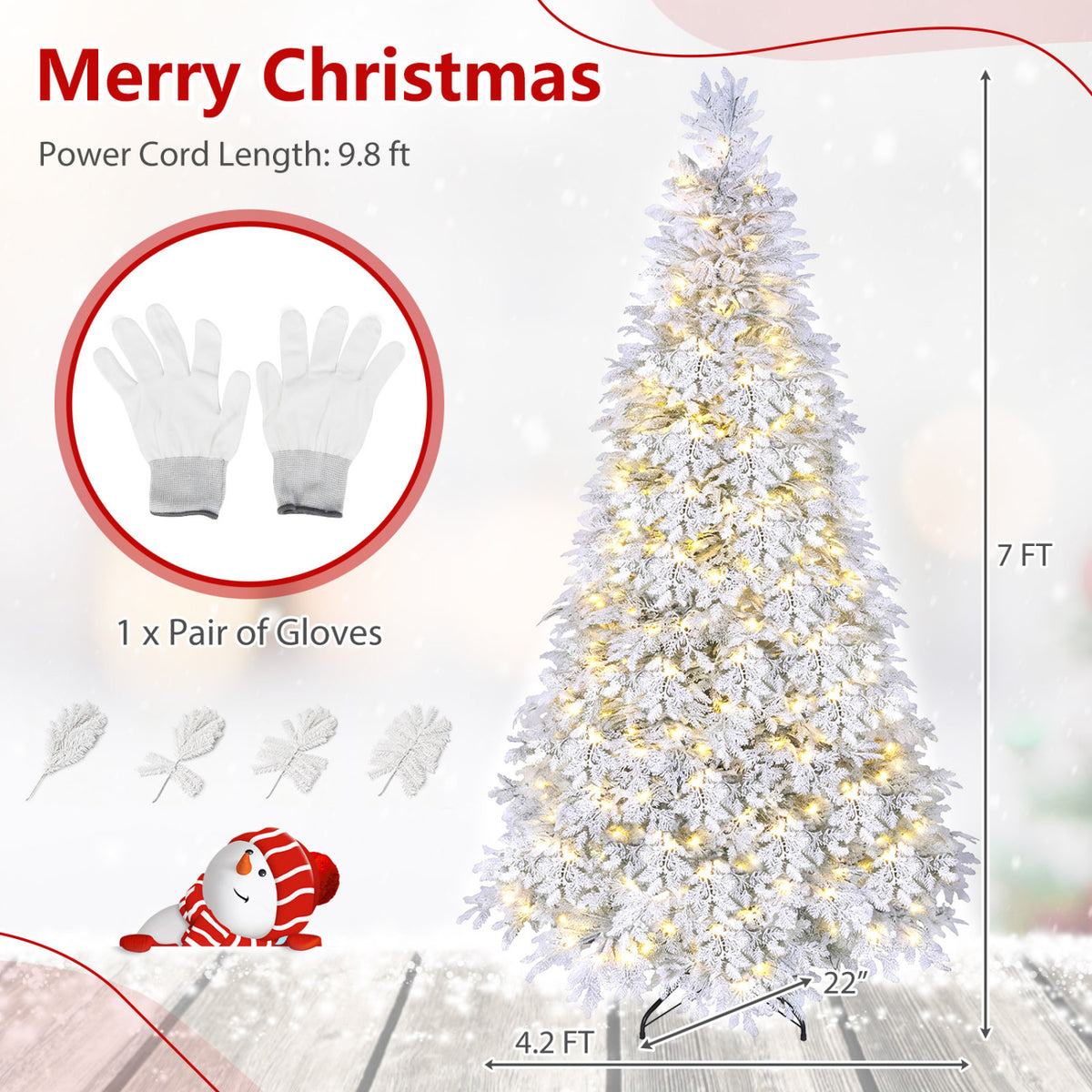 7 FT Pre-Lit Artificial Christmas Tree with Warm White and Multicolor LED Light