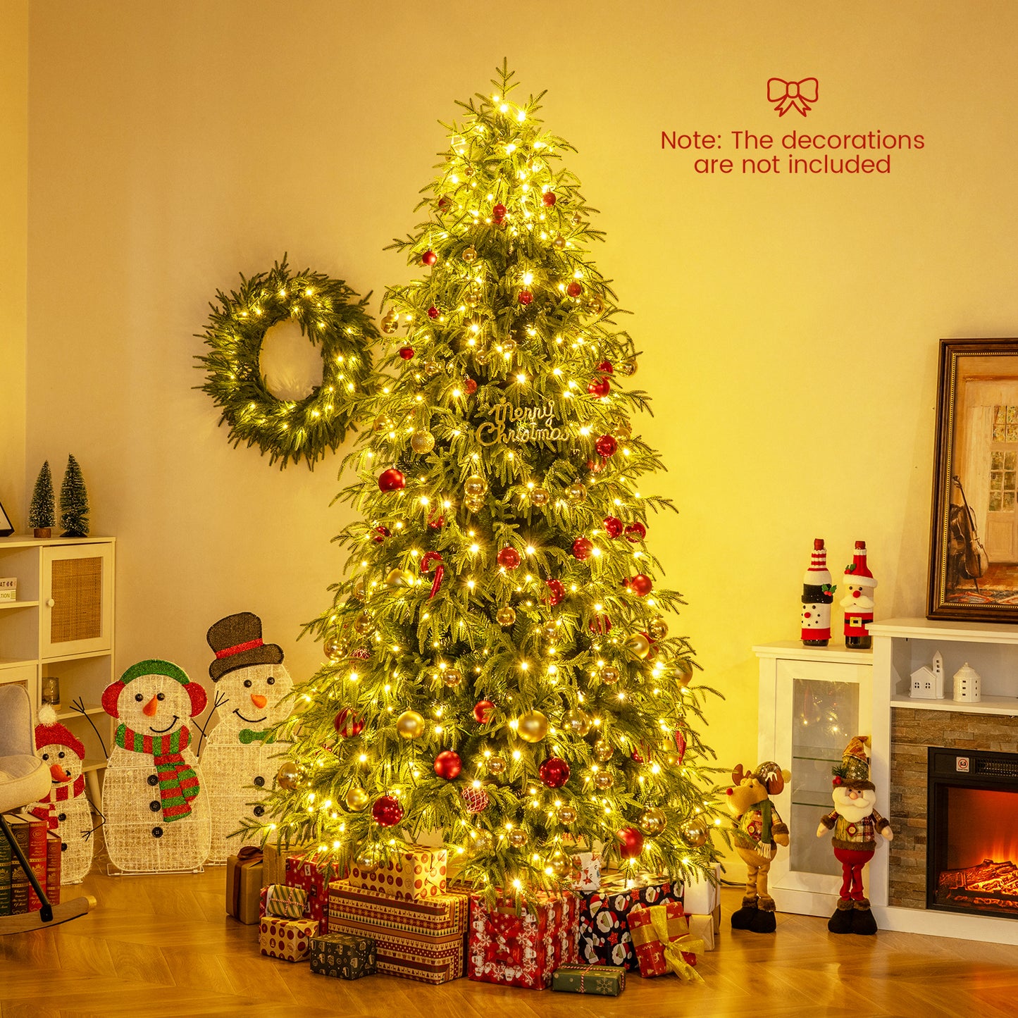 7 Feet Pre-Lit Artificial Christmas Tree Hinged Faux Xmas Tree with Soft Branch Tips