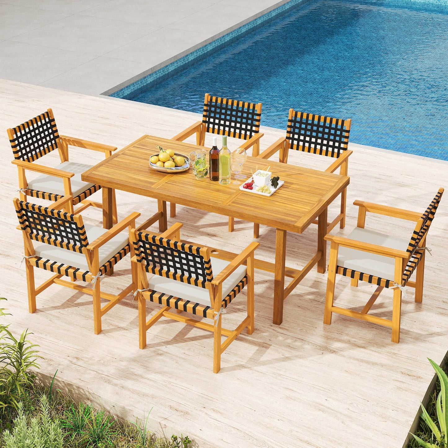 7-Piece Patio Dining Set for 6 People Farmhouse Furniture