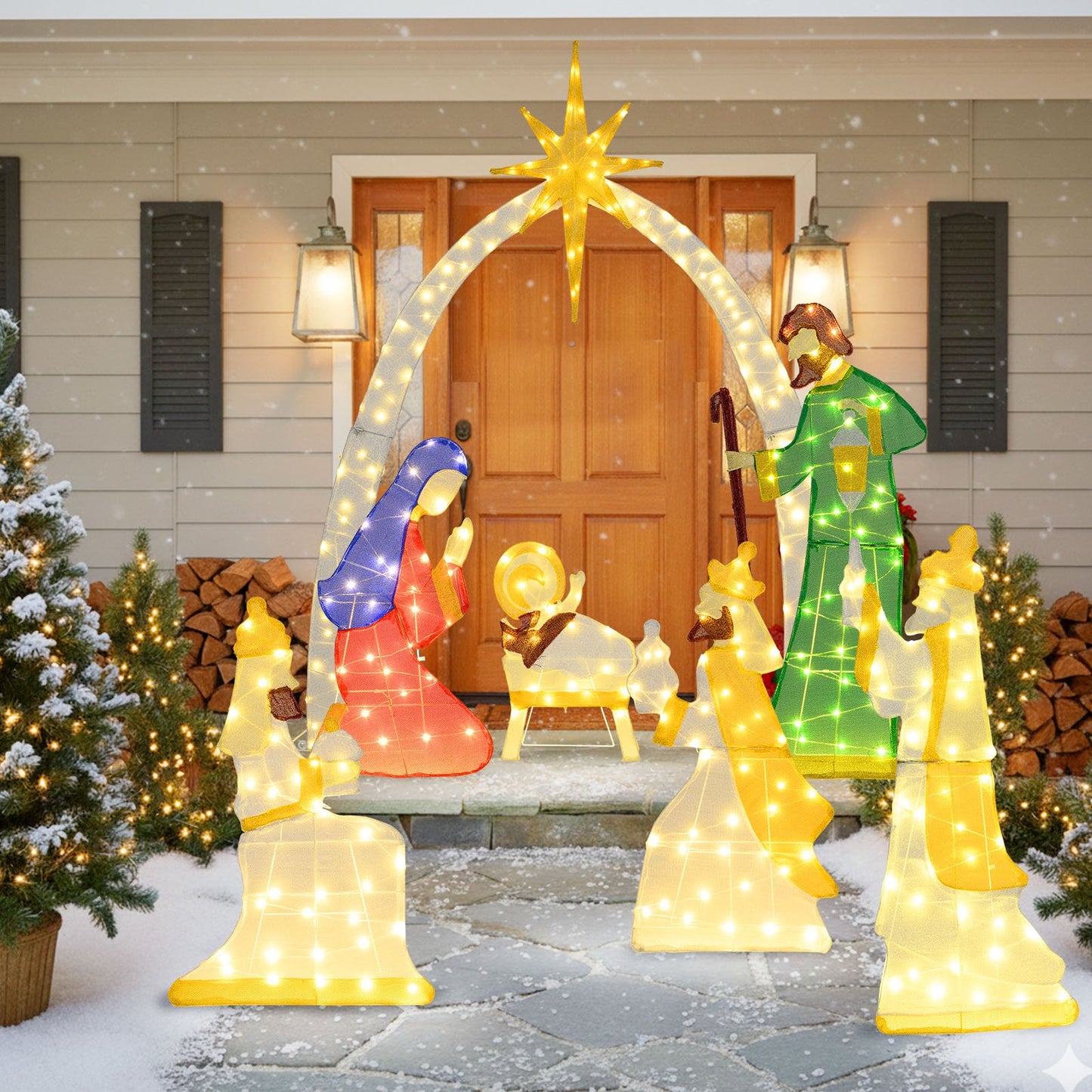 7 Pieces Lighted Nativity Scene with 310 Warm White LED Lights