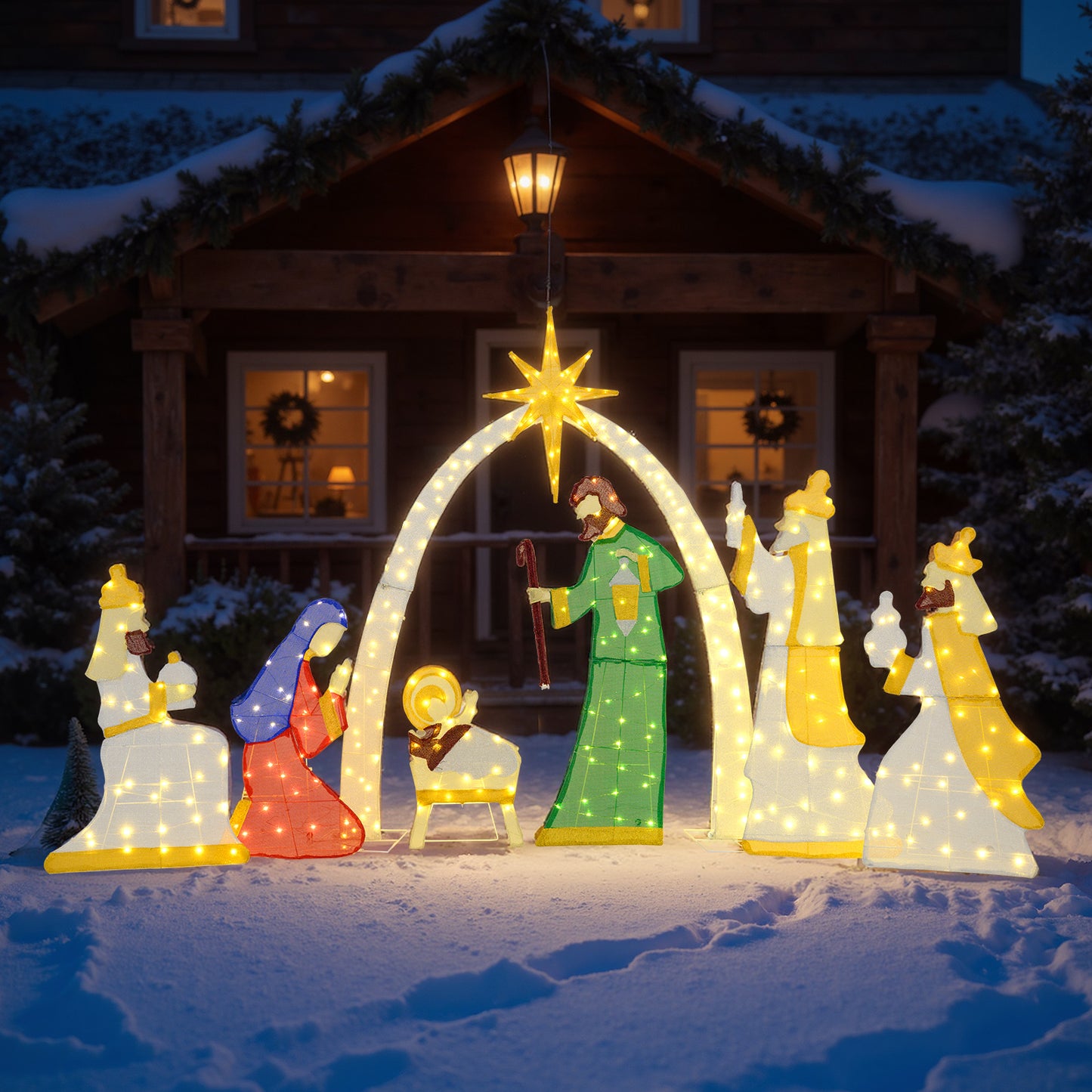 7 Pieces Lighted Nativity Scene with 310 Warm White LED Lights