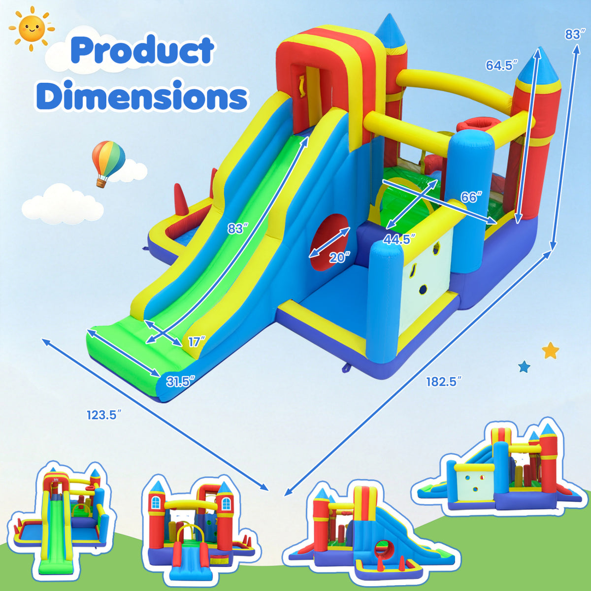 7-in-1 Inflatable Bounce House with Slide and Ball Pit and 680W Blower for Kids