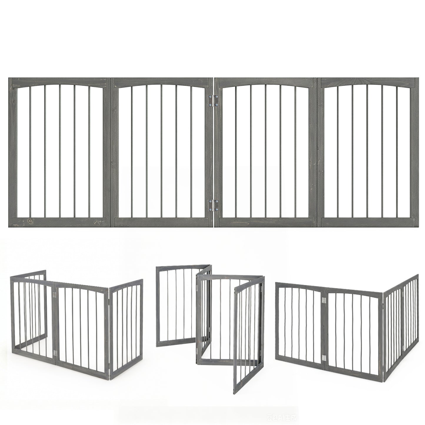 83 inch L x 30 inch H Dog Gate 4-Panel Wooden Pet Fence for Indoor-Brown