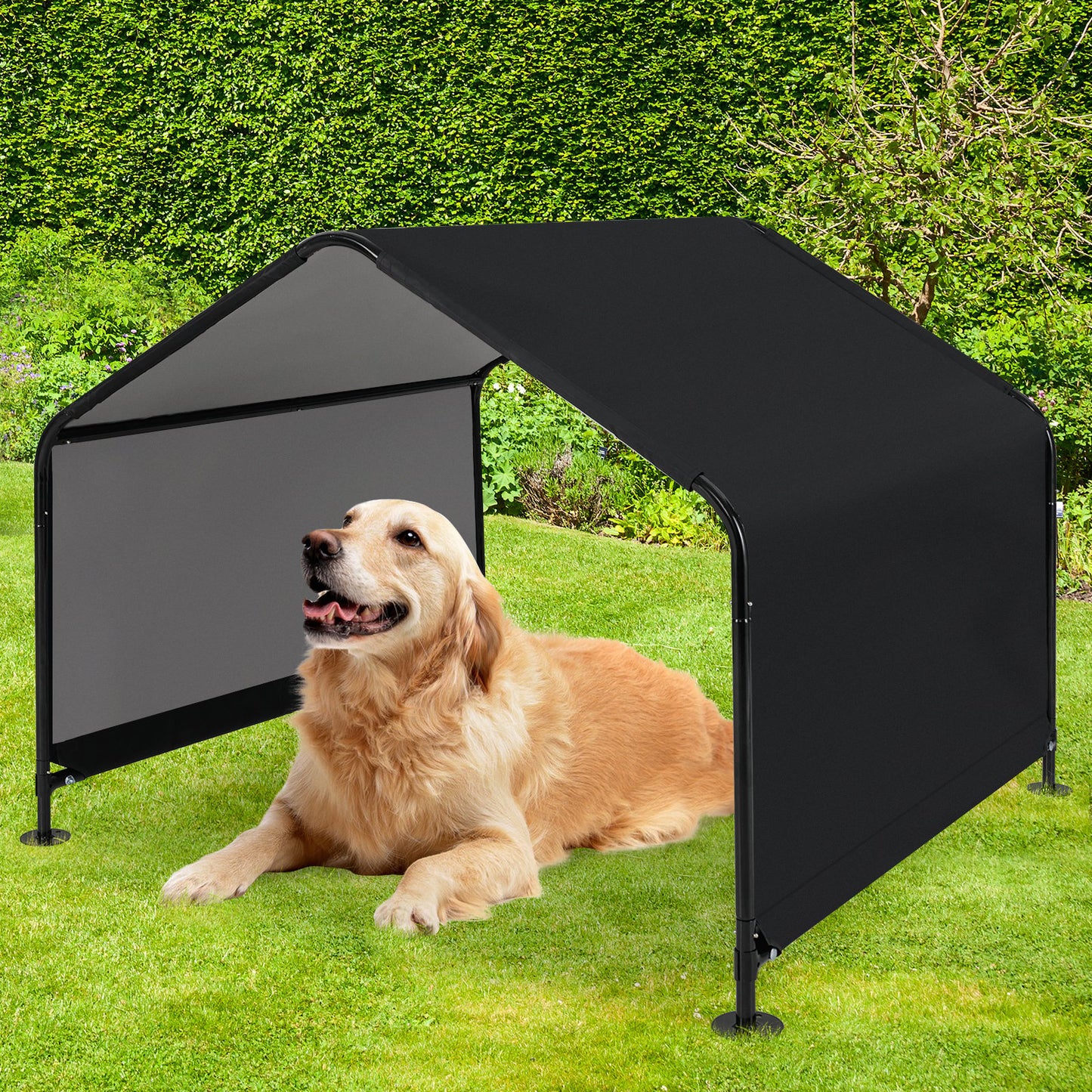 Dog Shade Shelter with Waterproof Roof for Large Medium Small Breeds-Black