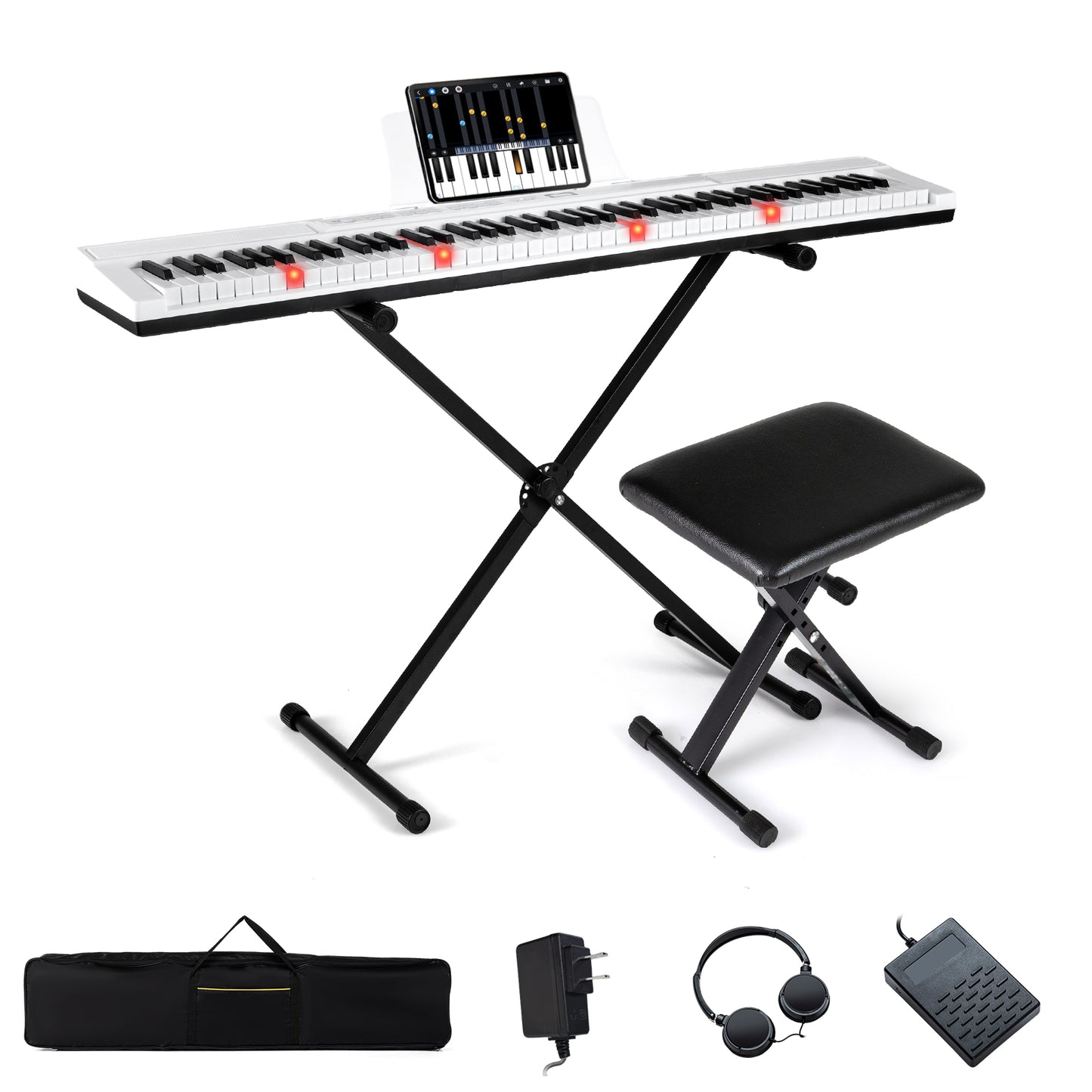 88-Key Electric Piano Keyboard with Adjustable Stand and Portable Bag-Black