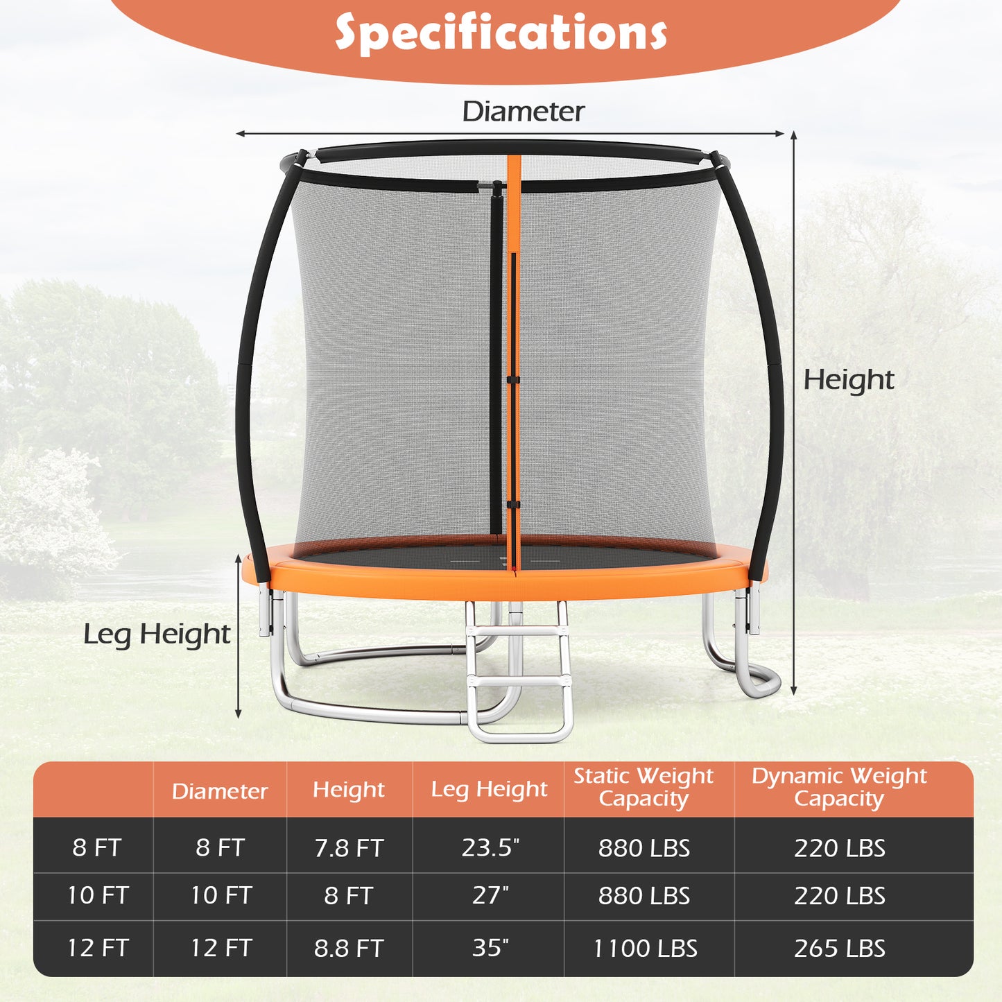 8FT Outdoor Heavy-Duty Recreational Trampoline-Black