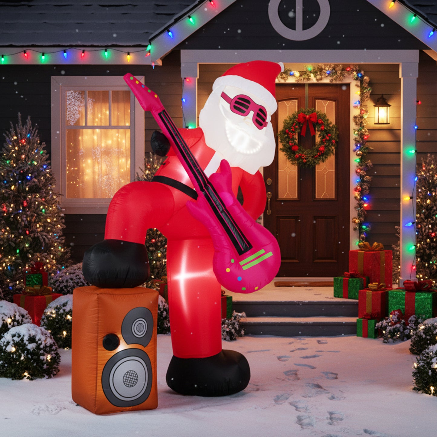 8.4 ft Inflatable Santa Claus with Sound-synced Light Effect and LED Lights