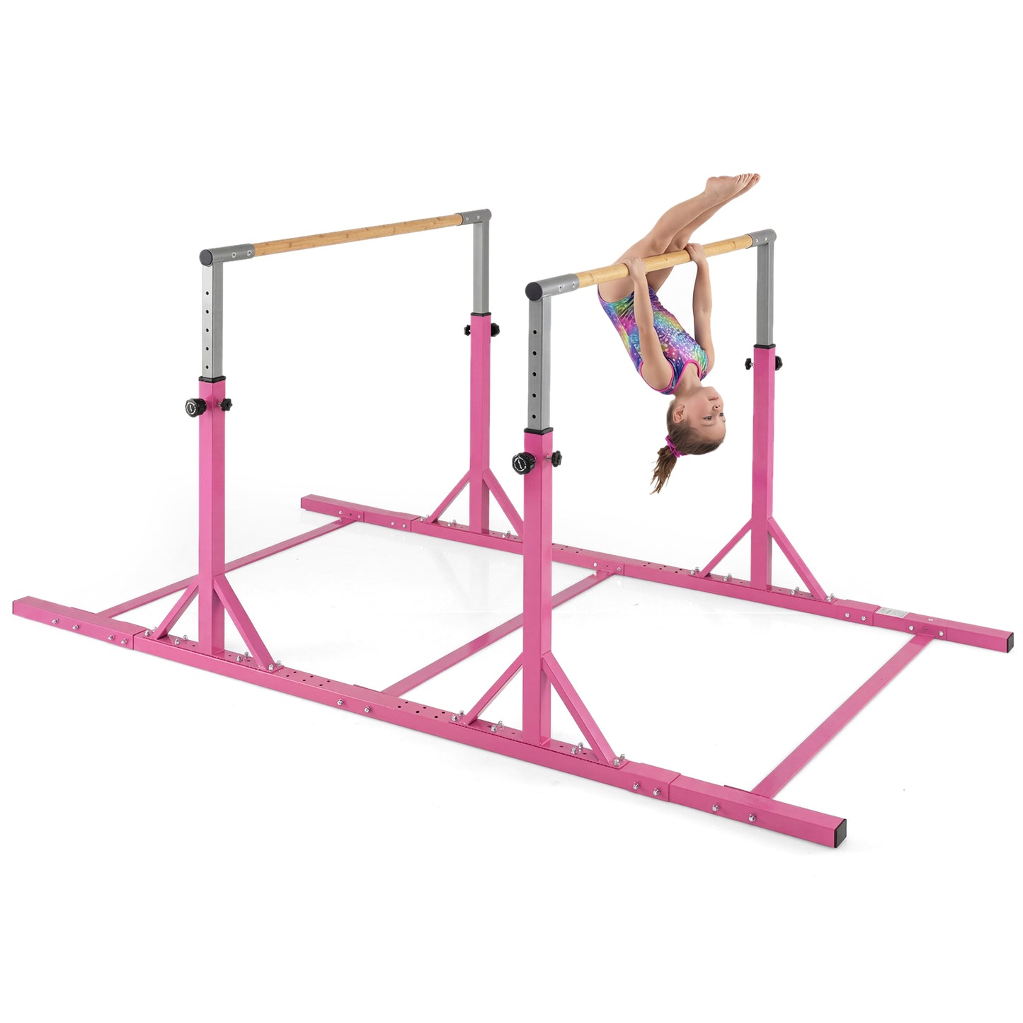 8 FT Double Horizontal Bars with 13-Level Adjustable Heights and 6-Level Adjustable Width-Pink