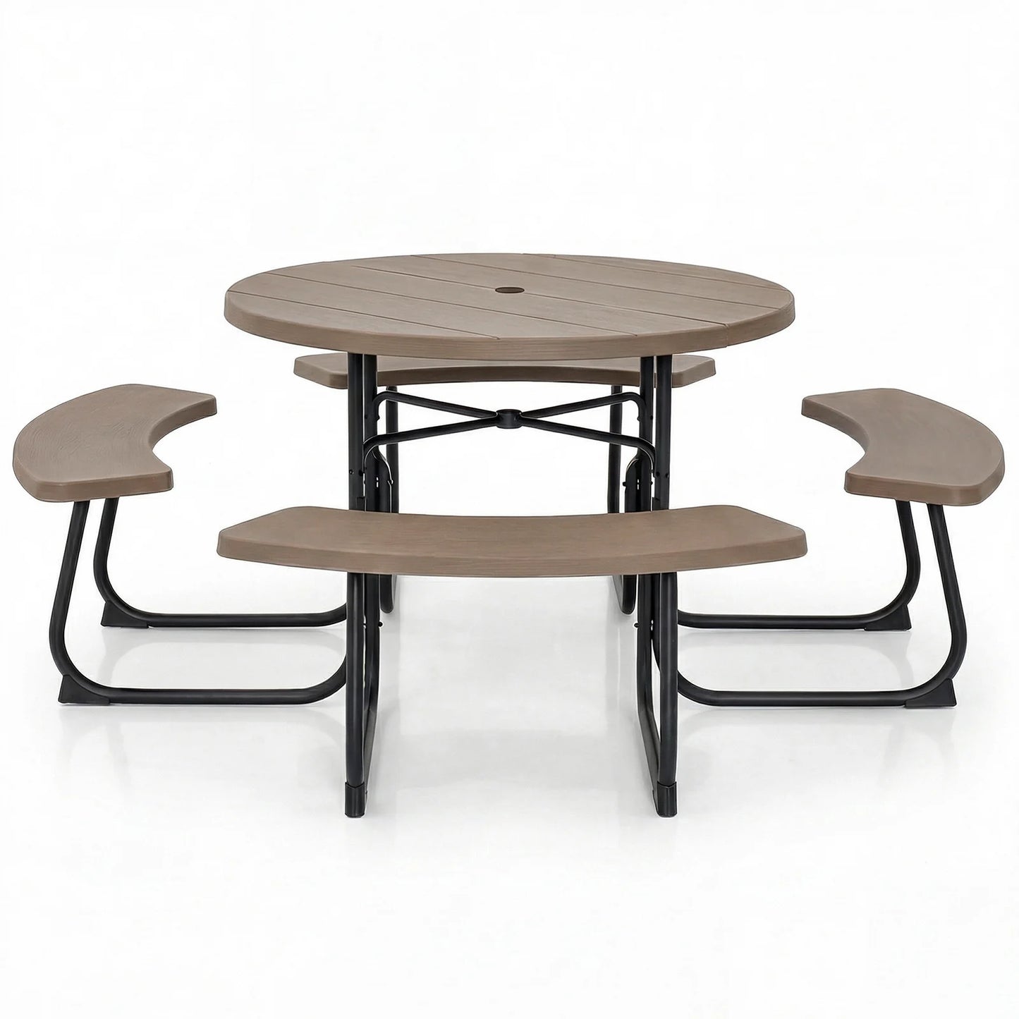 8-Person Outdoor Picnic Table and Bench Set with Umbrella Hole-Rustic Brown