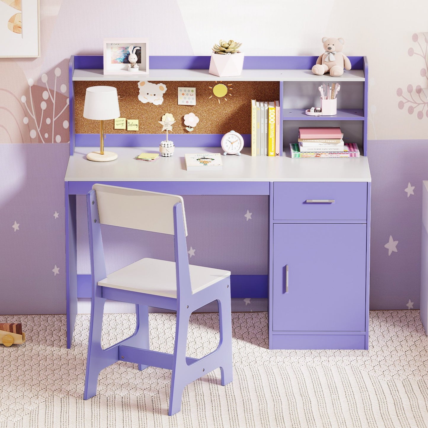 Kids Study Desk and Chair Set Student Table and Chair-Natural