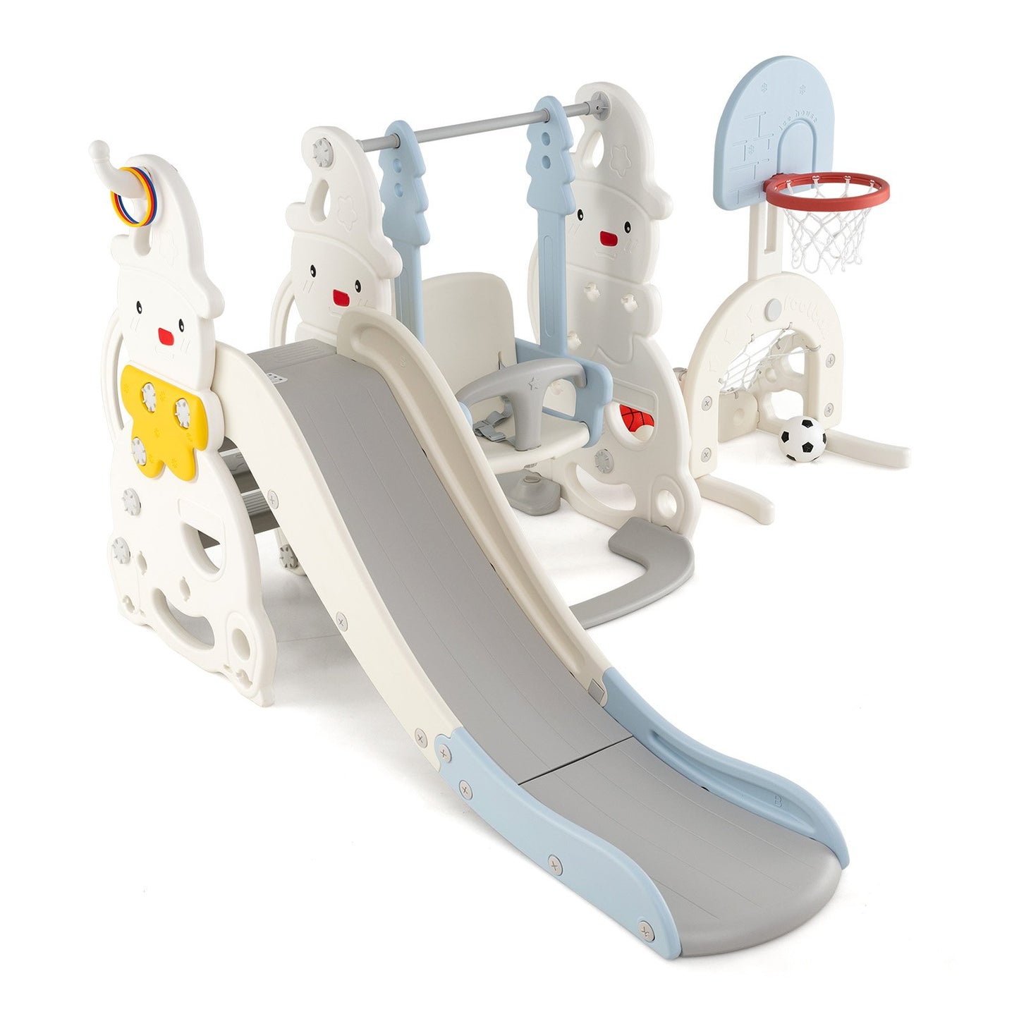 7 in 1 Toddler Slide and Swing Set with Height Adjustable Swing and Basketball Hoop