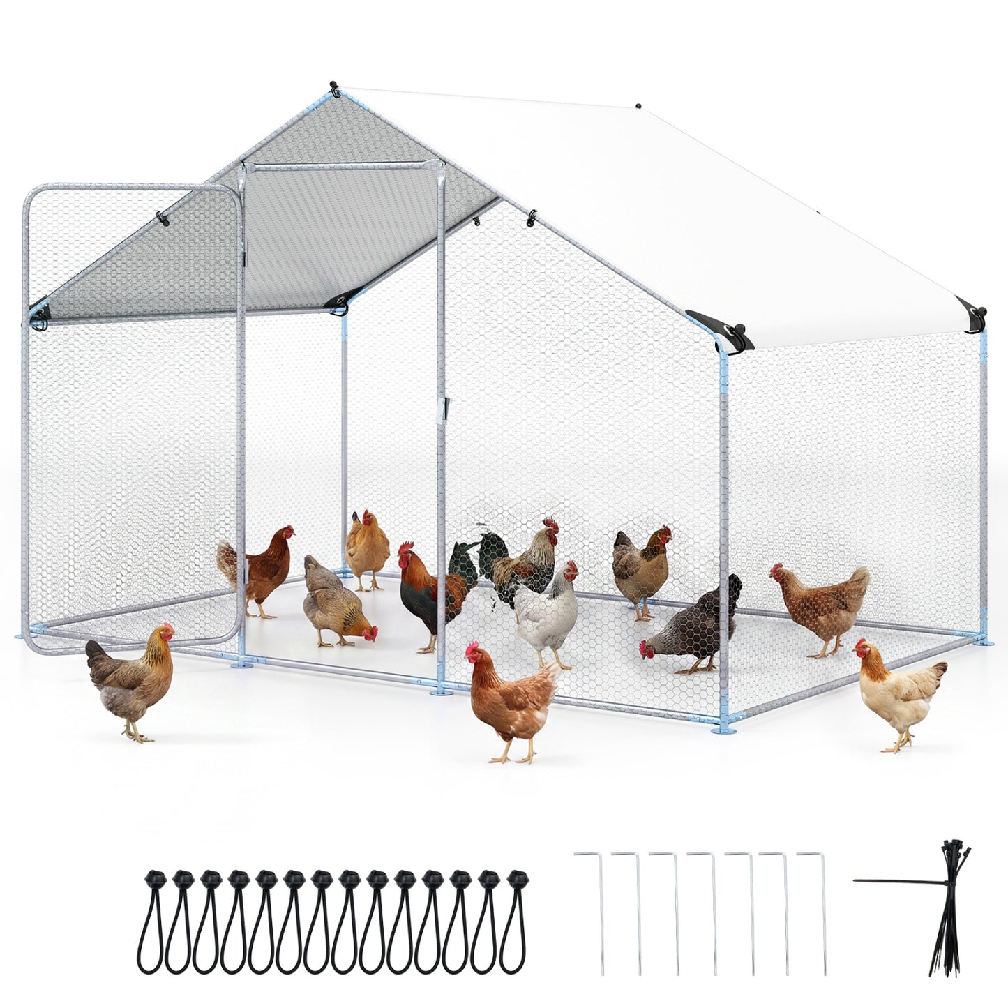 9.8 x 6.7 Feet Large Metal Chicken Coop with Waterproof Cover
