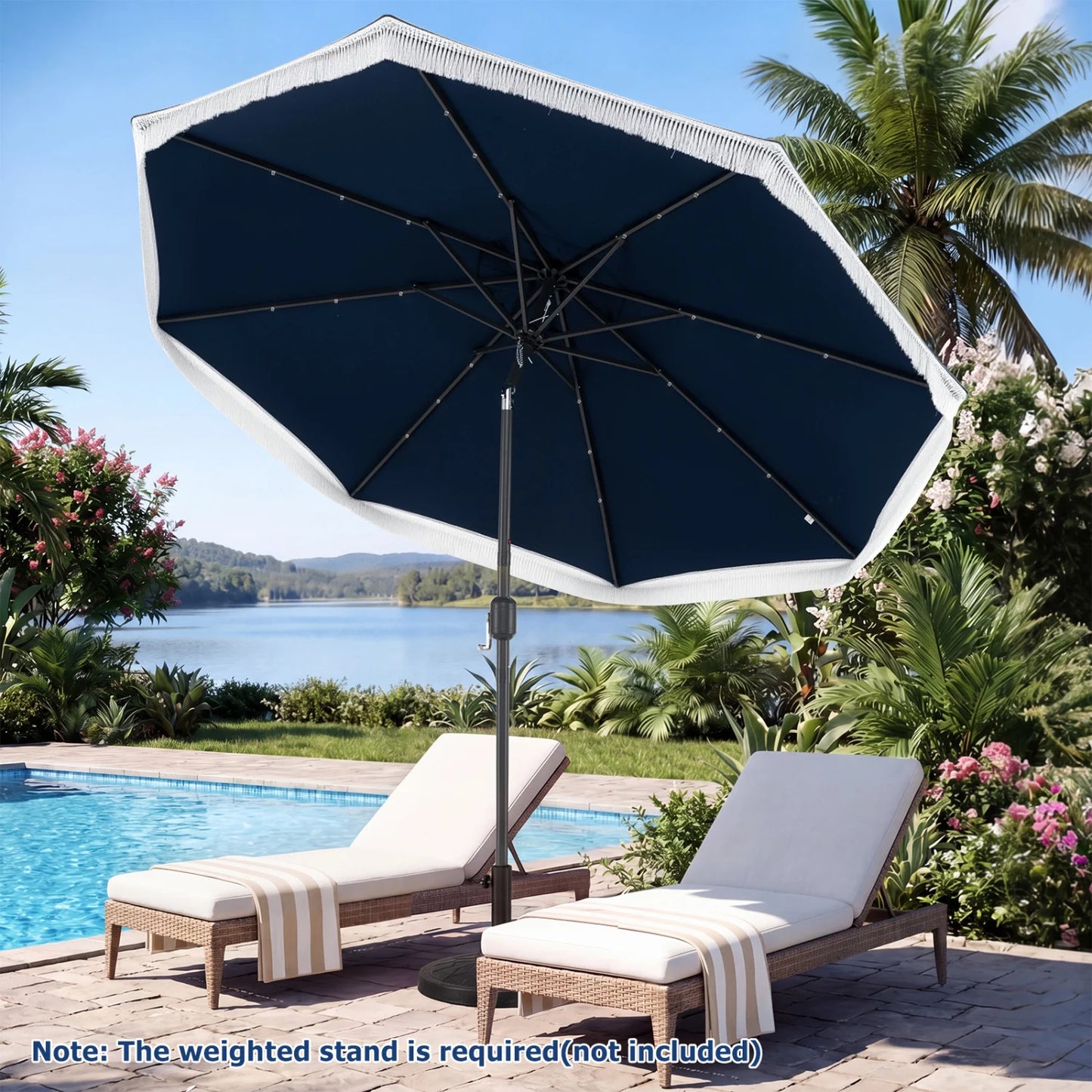 9 Feet Solar Patio Umbrella with 24 LED Lights for Yard-Beige