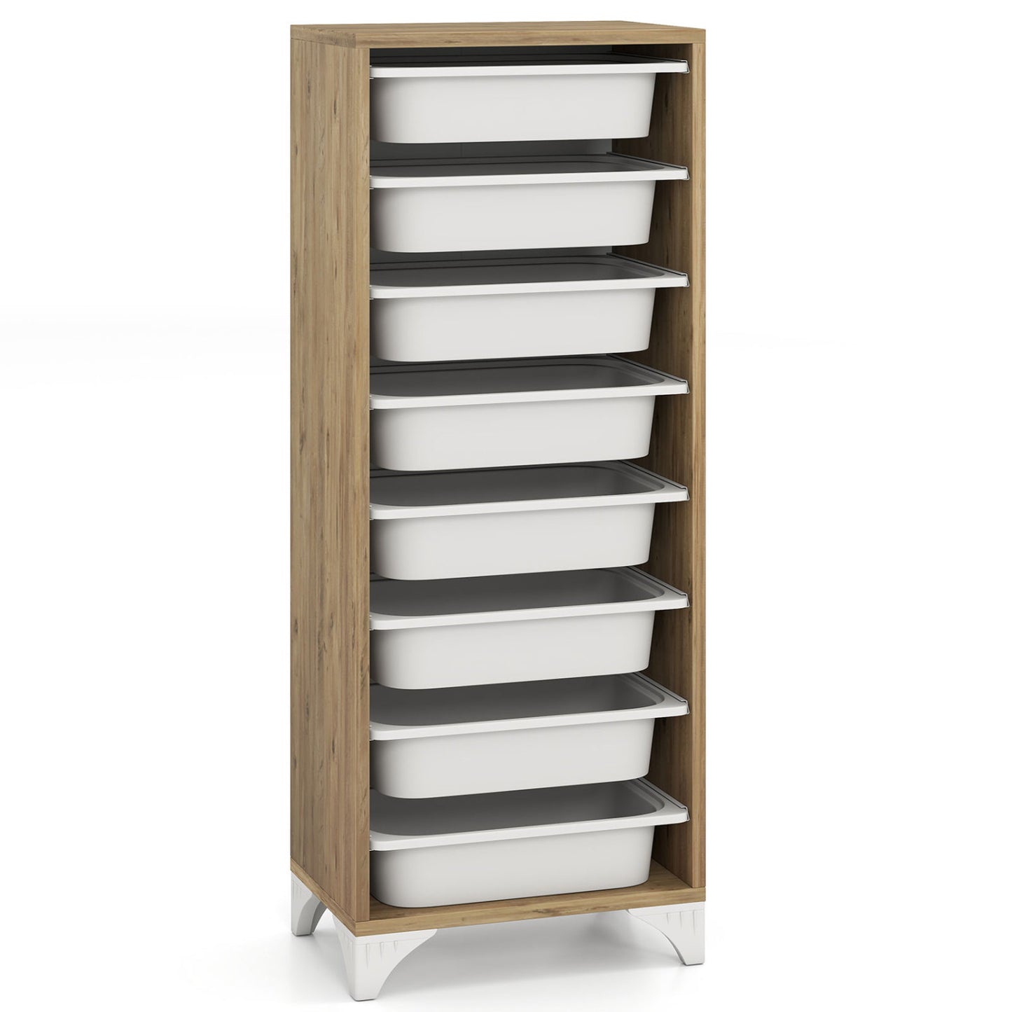 Wooden 9-tier fruit and vegetable storage rack from Wilsons Home Store, freestanding kitchen pantry organizer cabinet.