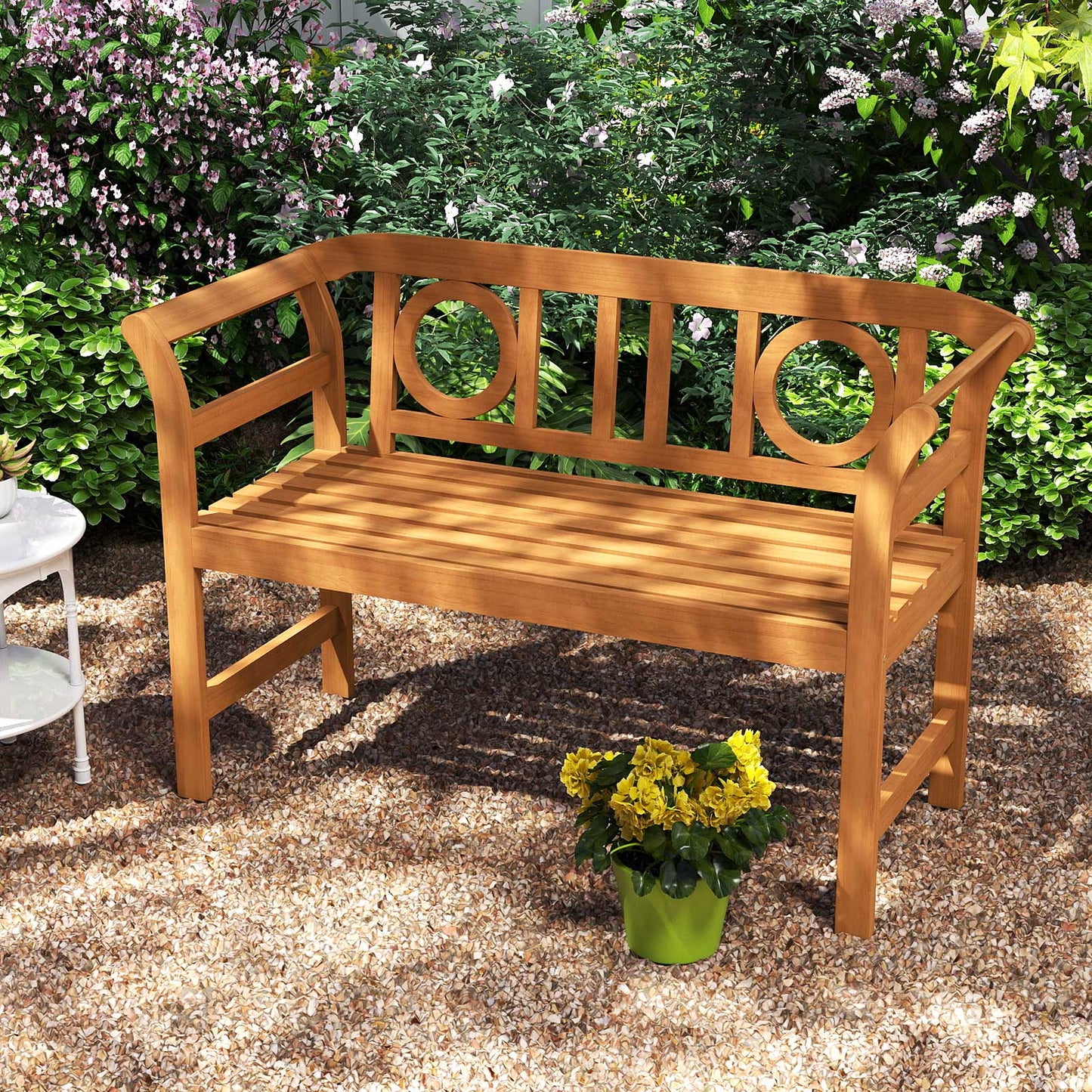 Acacia Wood 2-Person Patio Loveseat with Backrest and Armrests for Backyard