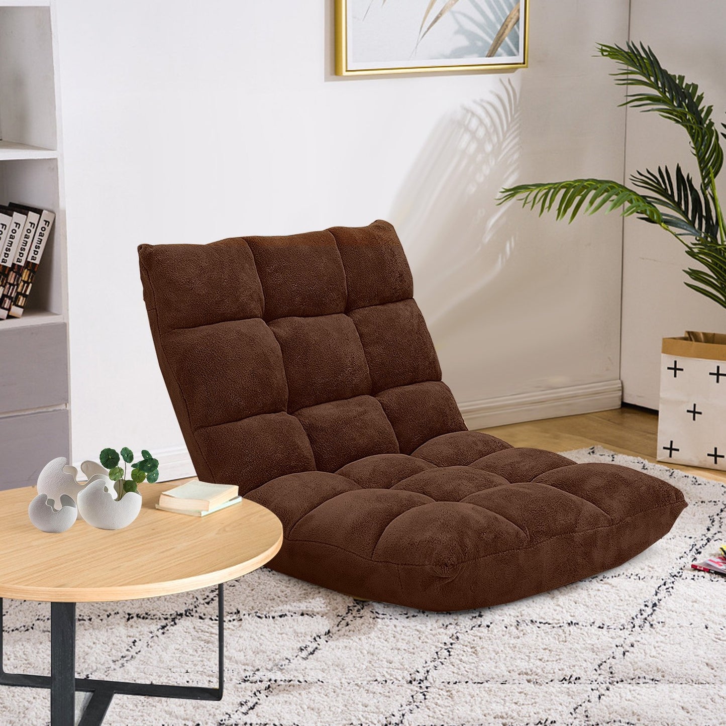 Adjustable 14-position Cushioned Floor Chair-Beige